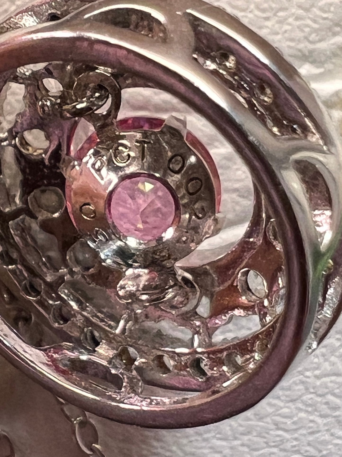 Pink tourmaline white topaz fluttering pendant necklace in platinum over sterling silver
