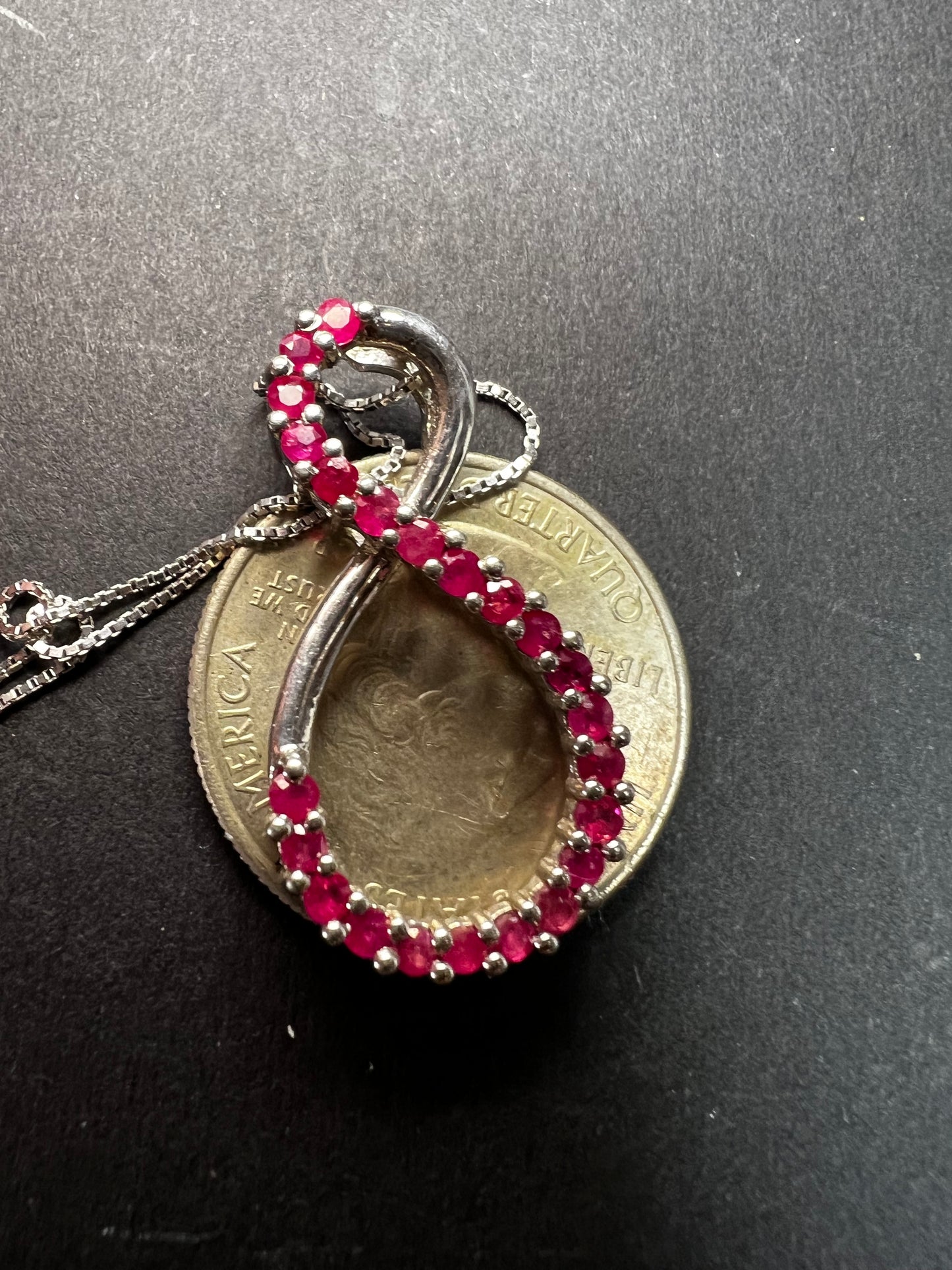 Vintage Ruby Infinity Pendant Necklace Sterling Silver 18” Chain