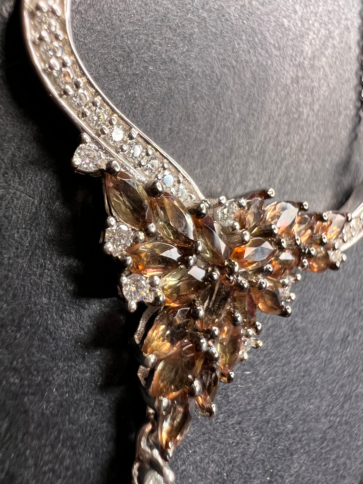 NEW Andalusite and Moissanite floral necklace in rhodium over sterling silver