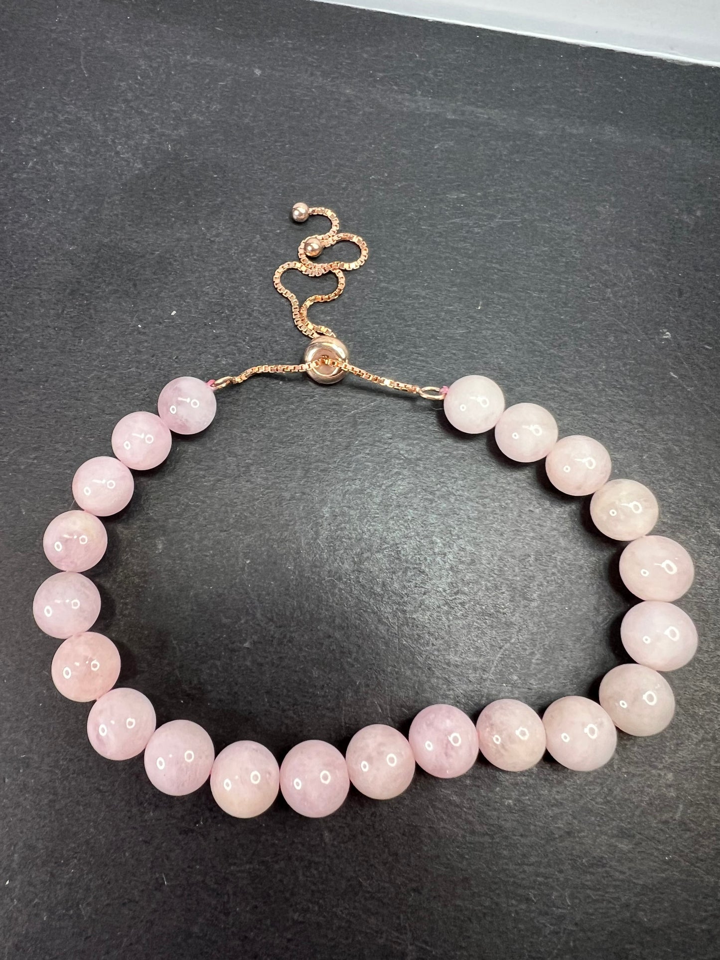 Morganite bolo bracelet in rose gold over sterling silver