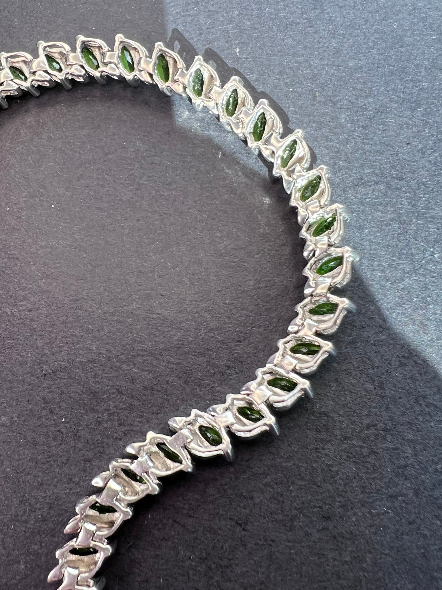 Chrome diopside tennis bracelet in rhodium over sterling silver