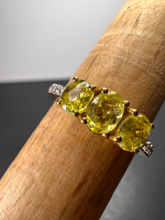 Sava sphene and white zircon triple stone ring in vermeil yellow gold over sterling silver size 8 *NEW*