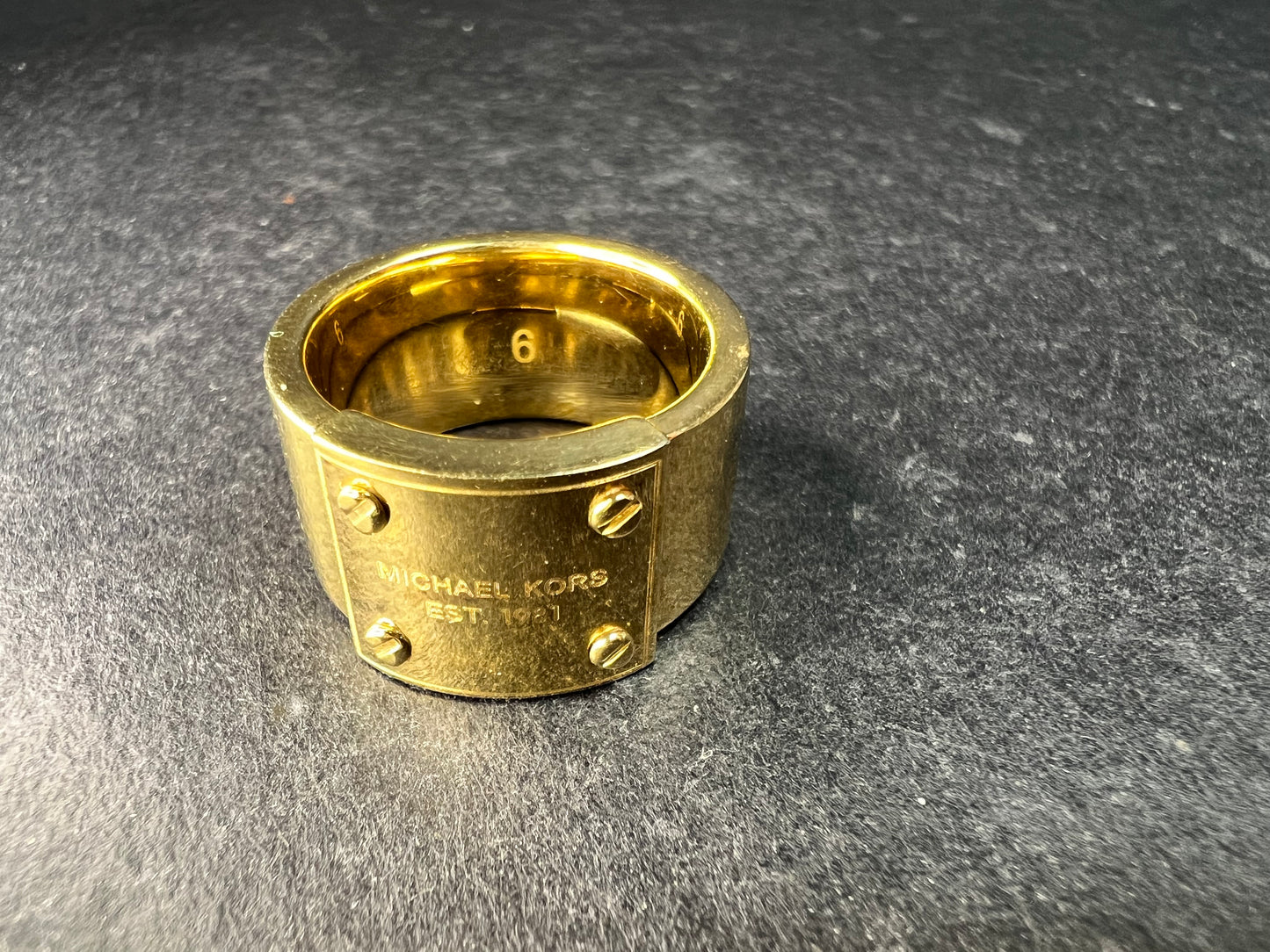 Michael Kors Gold Tone Wide Band Ring Size 6 Est 1981