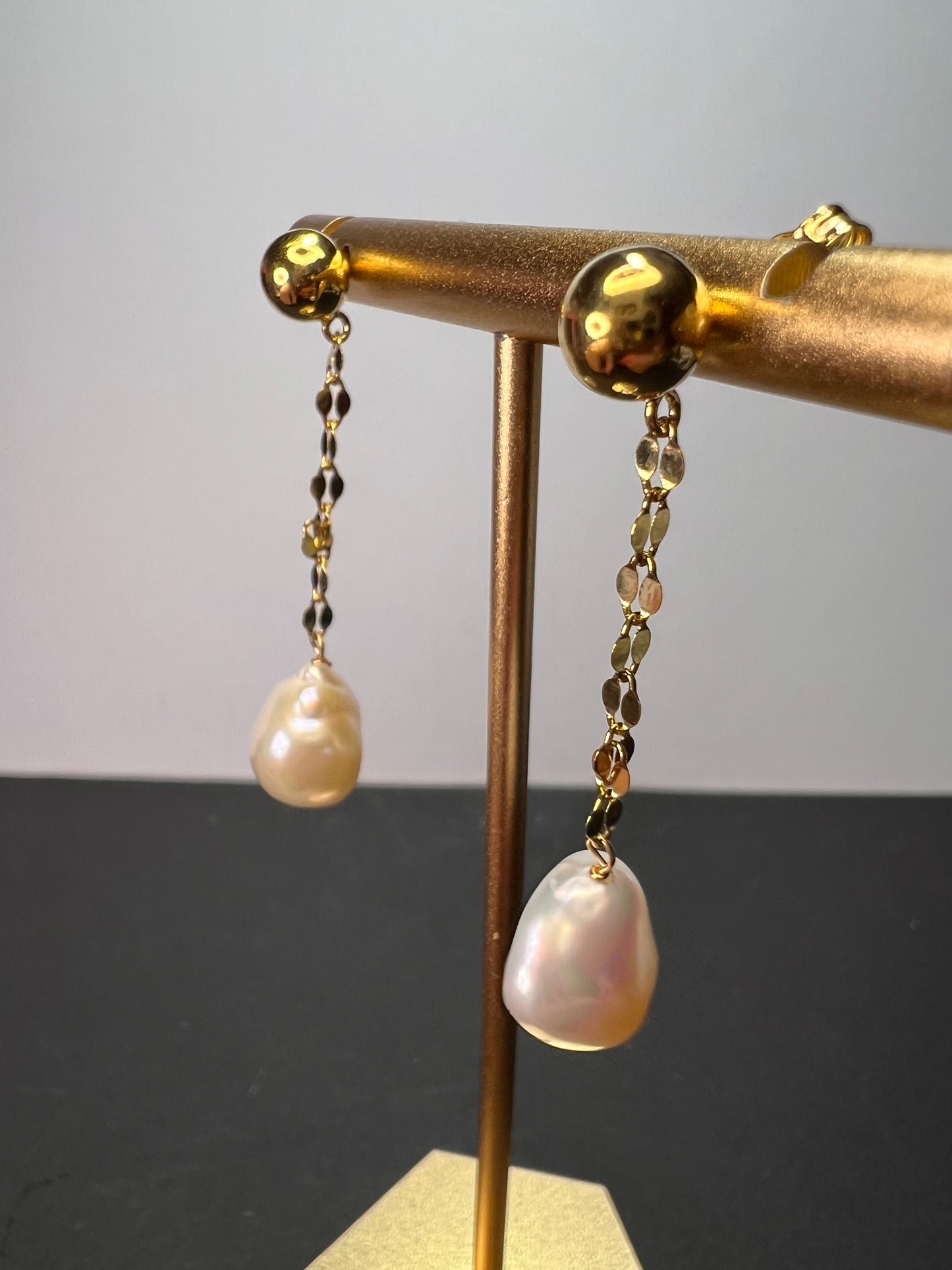 White Cultured Freshwater Pearl 18k Yellow Gold Over Sterling Silver Earrings