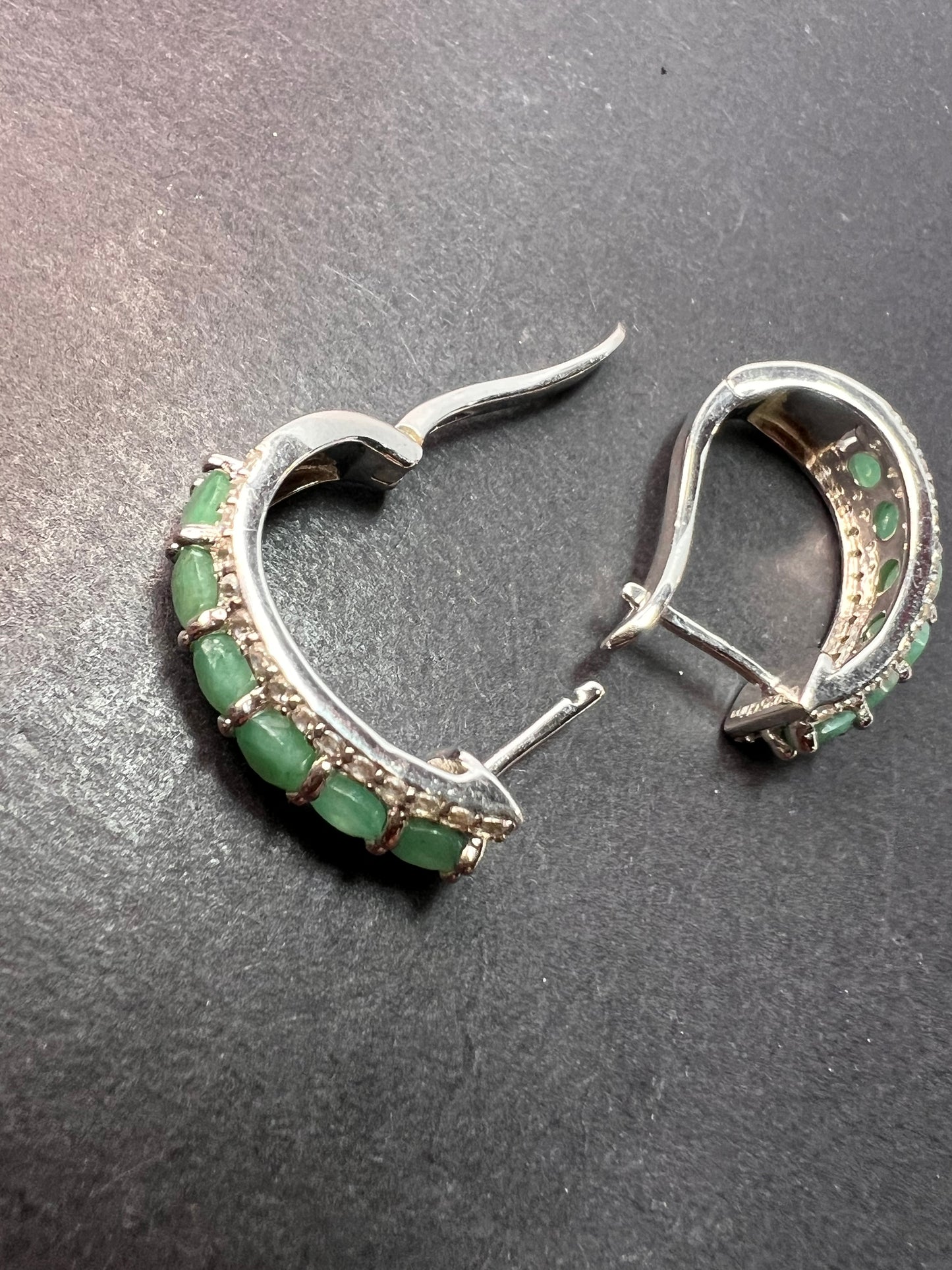 Green Emerald rhodium Over Silver J-Hoop Earrings 2.90ctw