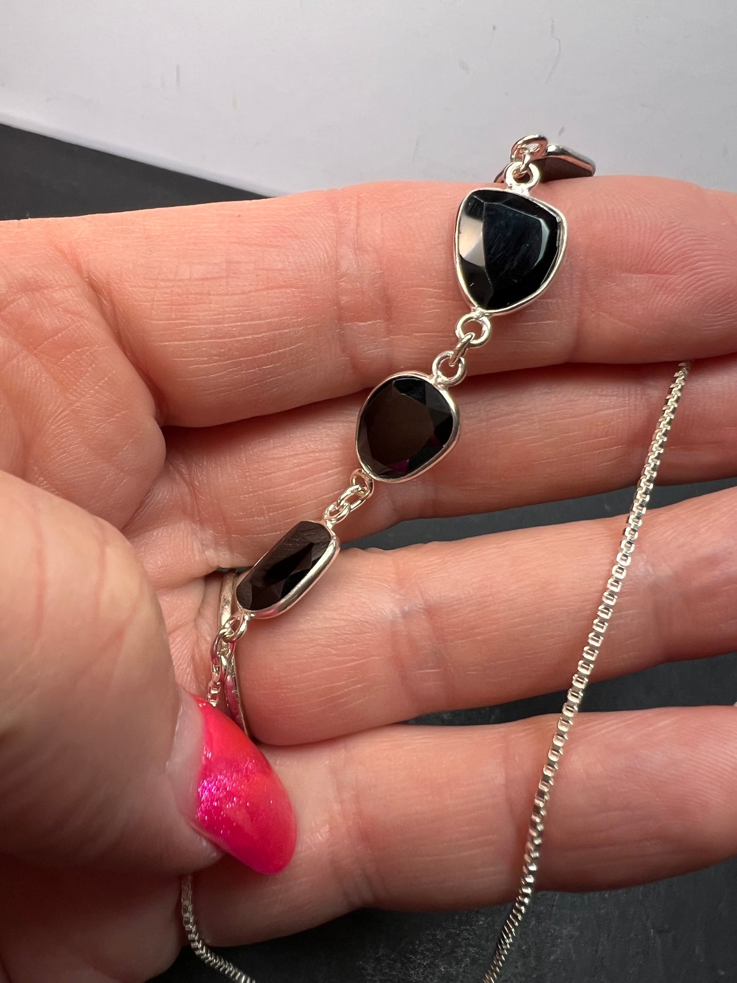 Black spinel and sterling silver bolo bracelet *NEW*