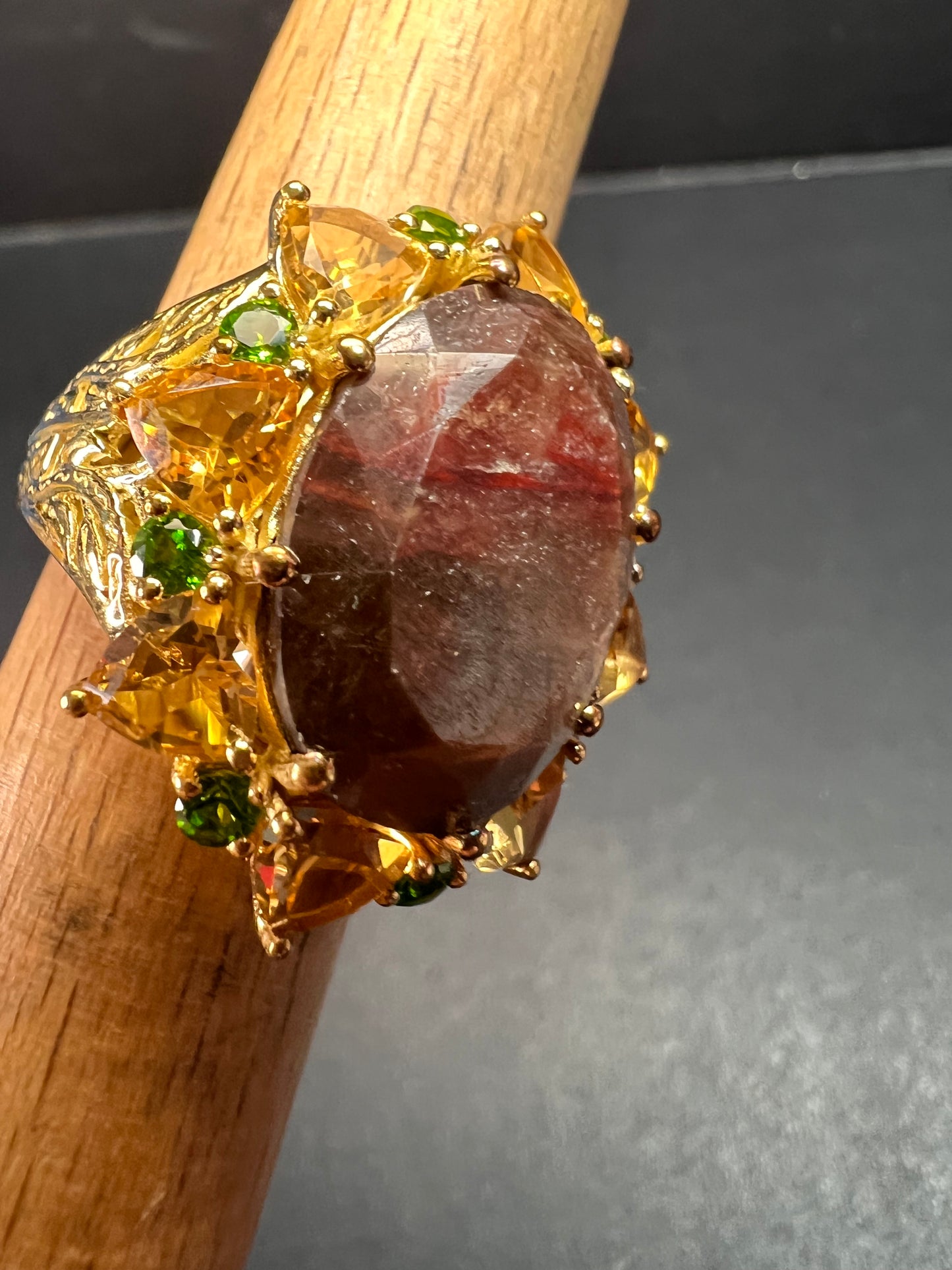 NEW chocolate sapphire multi gem cocktail ring in vermeil size 7