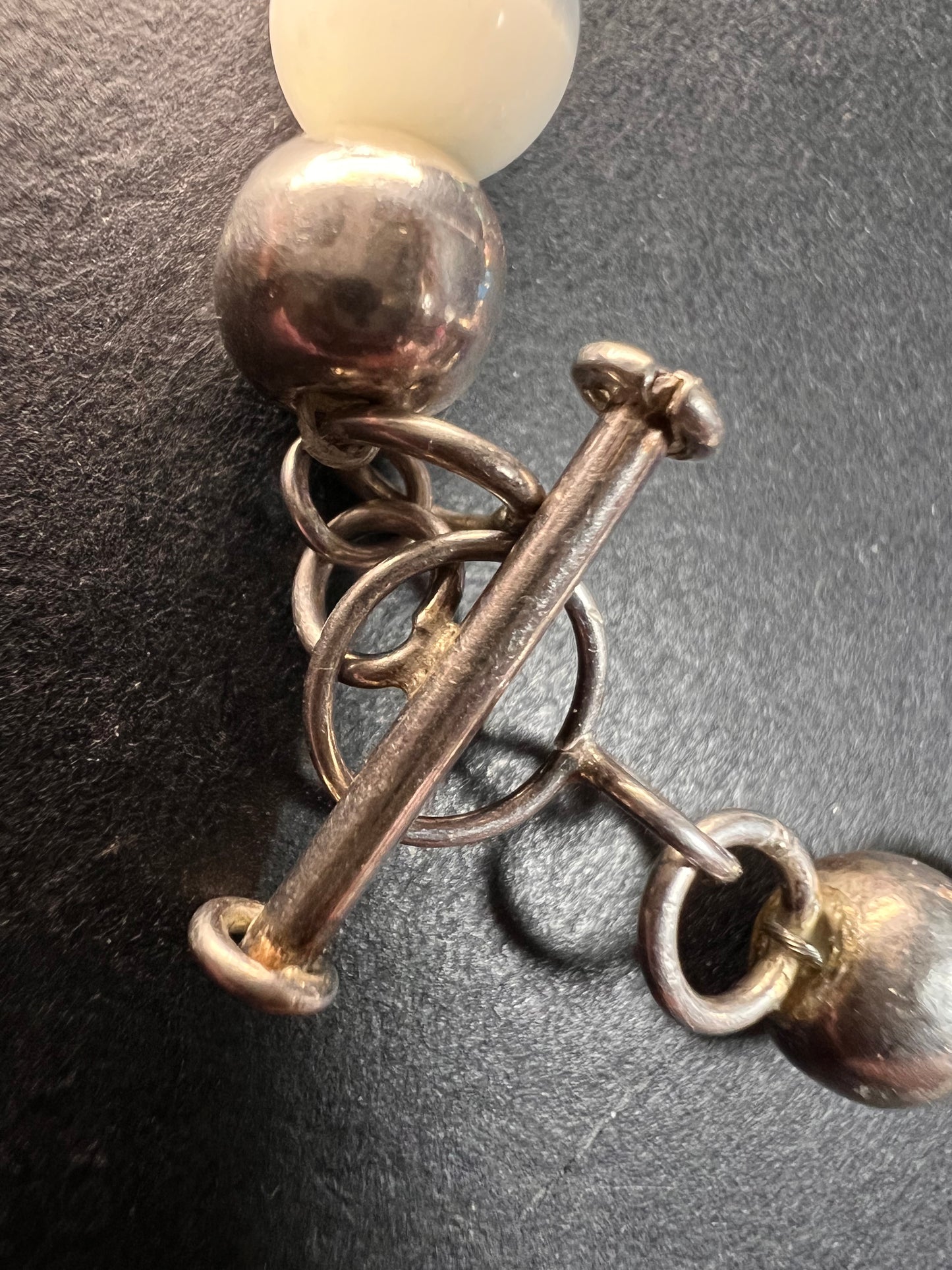 Vintage sterling silver and cats eye glass toggle bracelet