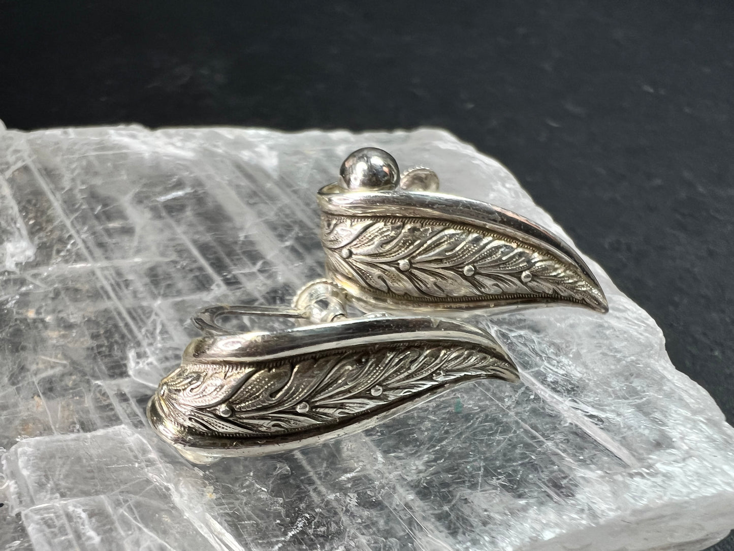 Vintage Forstner Sterling Silver Leaf Screwback Earrings Mid Century