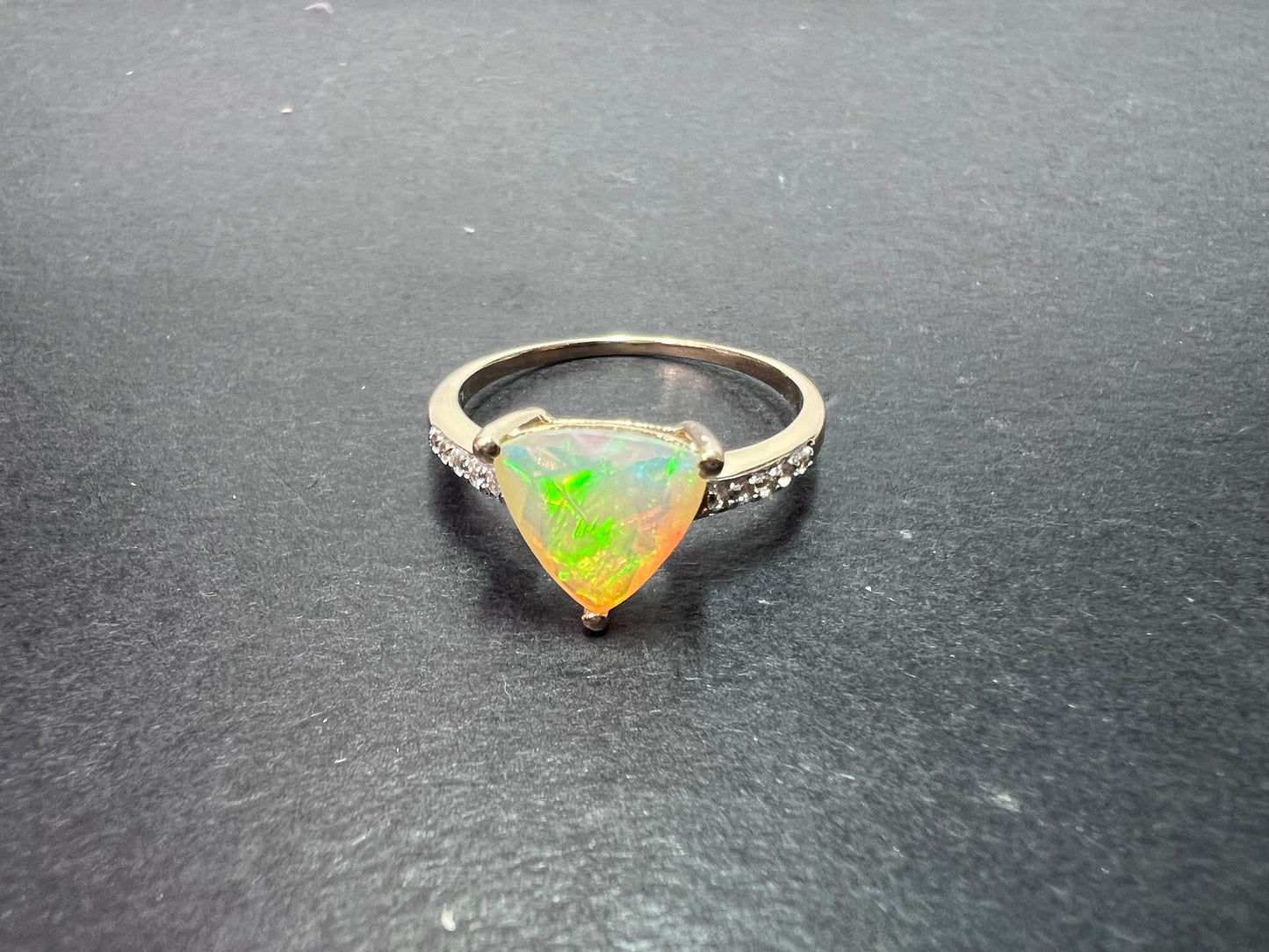 10k gold trilliant cut Ethiopian opal ring size 9