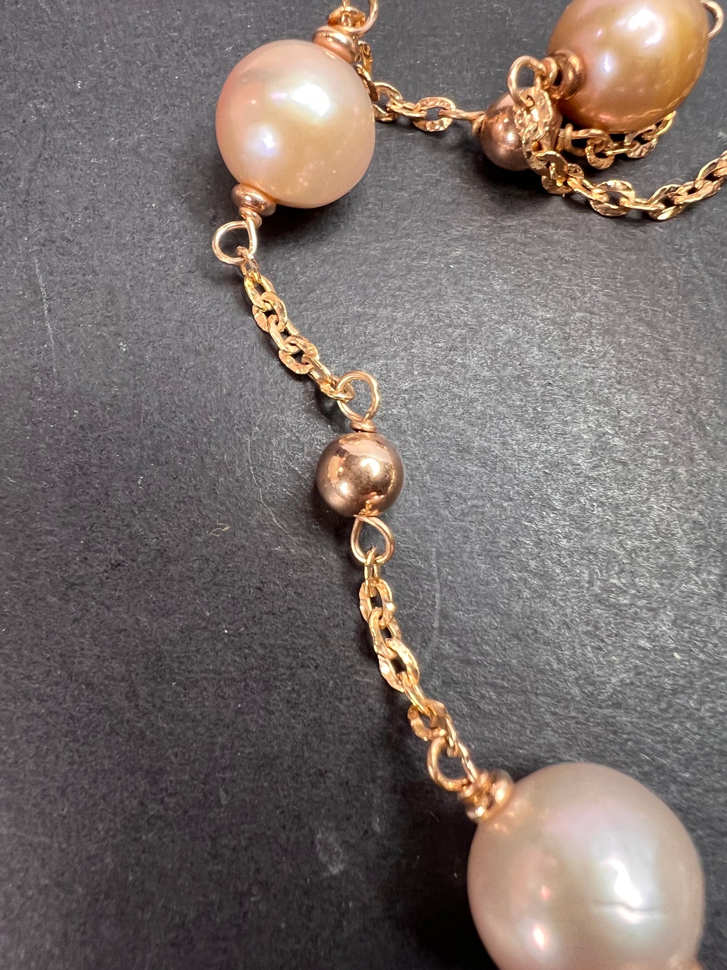 Cultured pearl station necklace in rose gold over bronze