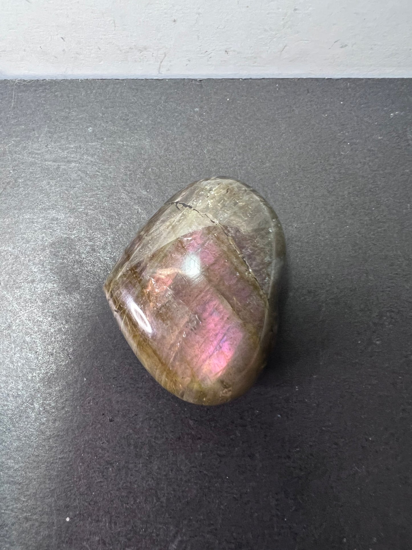 Labradorite heart with pink and purple flash