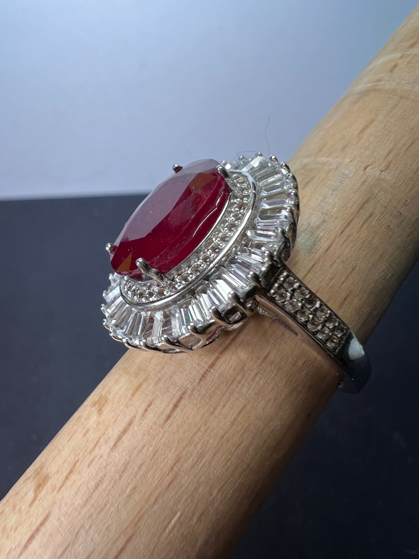 Niassa Ruby (FF) and White Zircon Ballerina Ring in Platinum Over Sterling Silver 10.00 ctw size 9