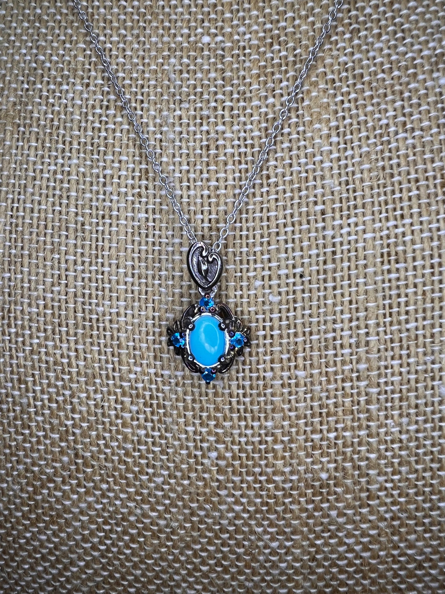 Turquoise and neon blue apatite sterling silver pendant and chain