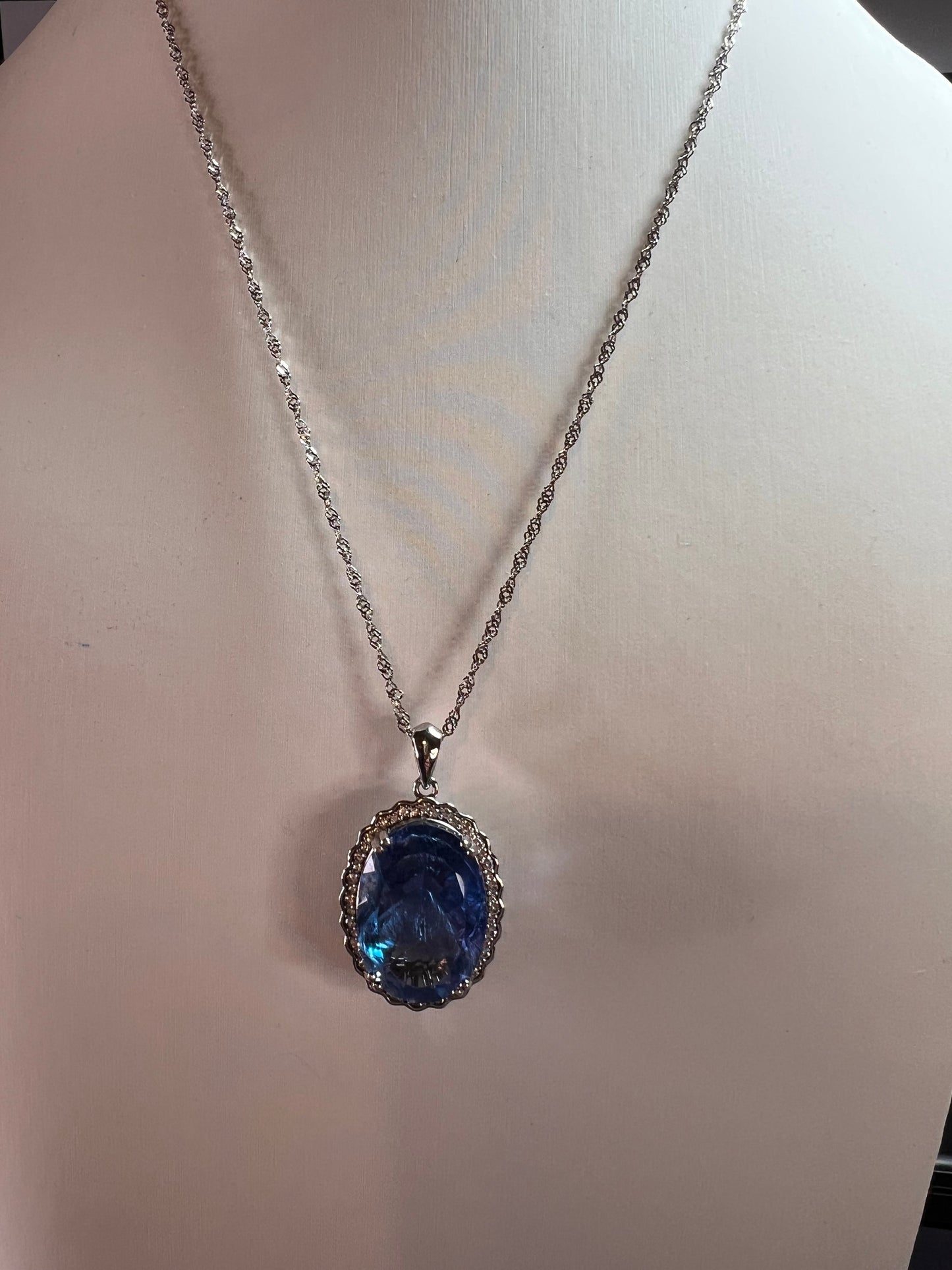 Blue Color-Change Fluorite Pendant in Rhodium Over Sterling Silver with Chain