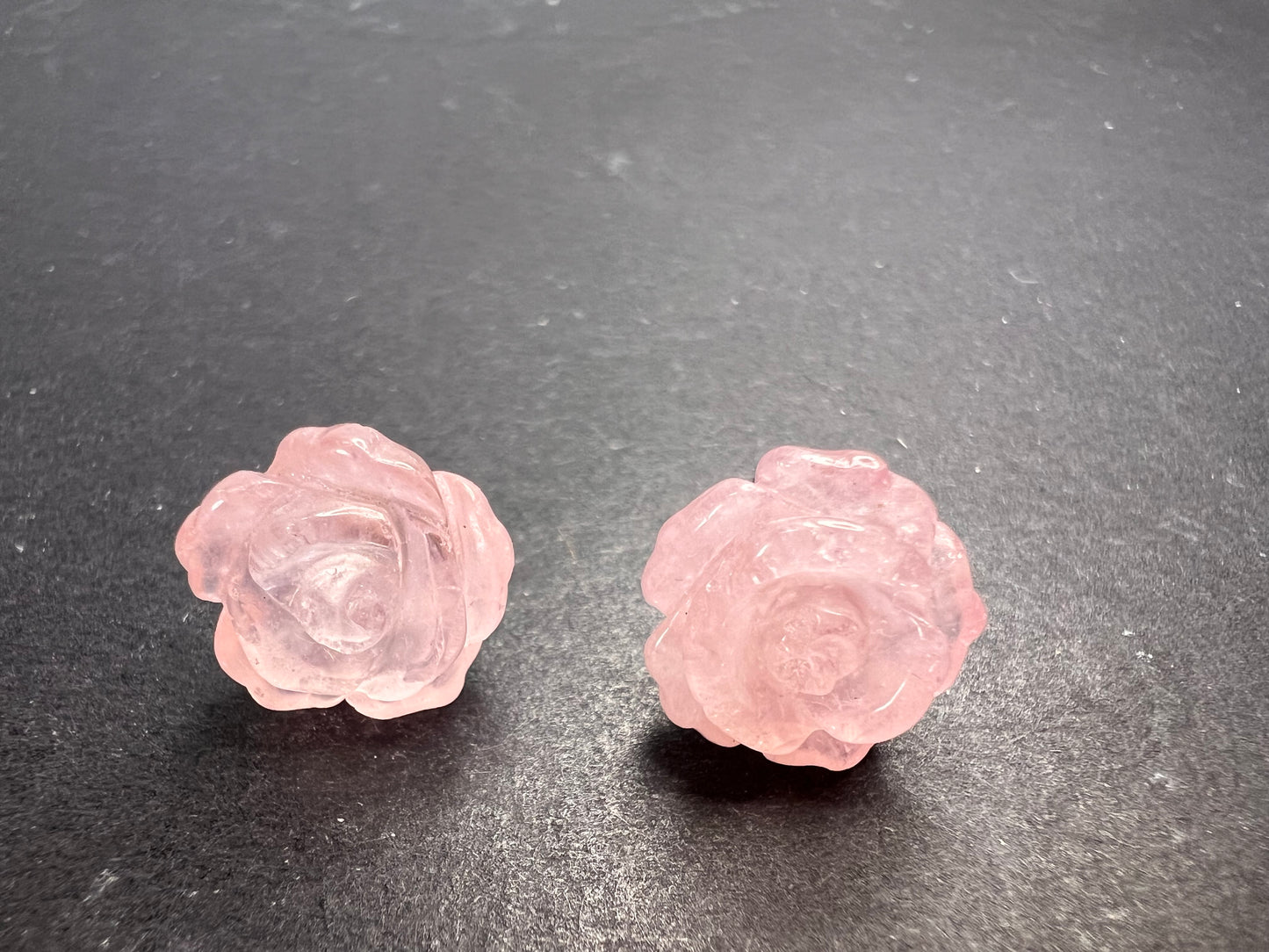 Rose quartz carved roses stud earrings with sterling silver posts