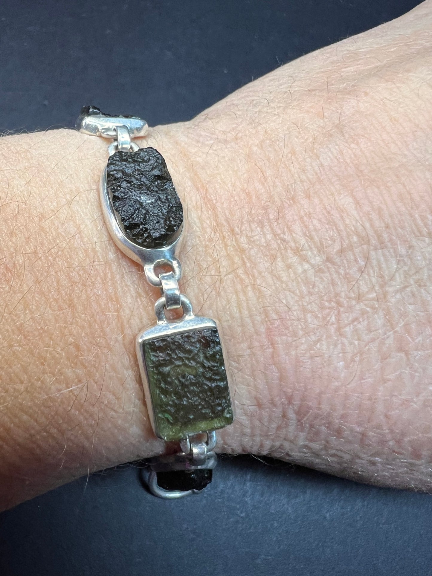 SOLD NEW Moldavite old stock sterling silver toggle bracelet
