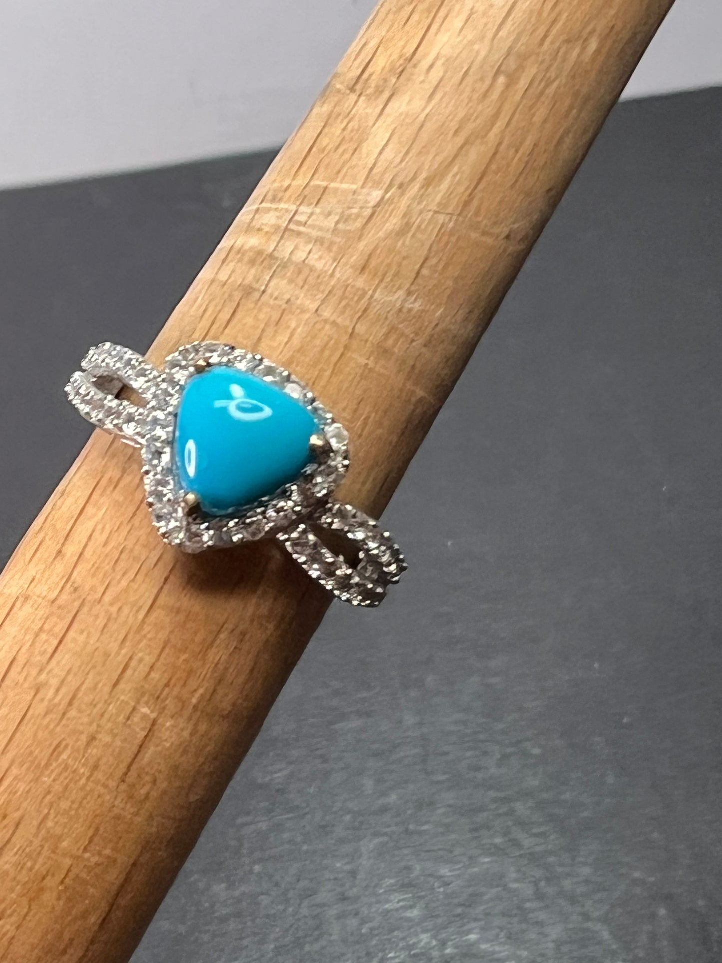 American sleeping beauty turquoise and zircon ring in platinum over sterling silver 2.60 ctw size 8