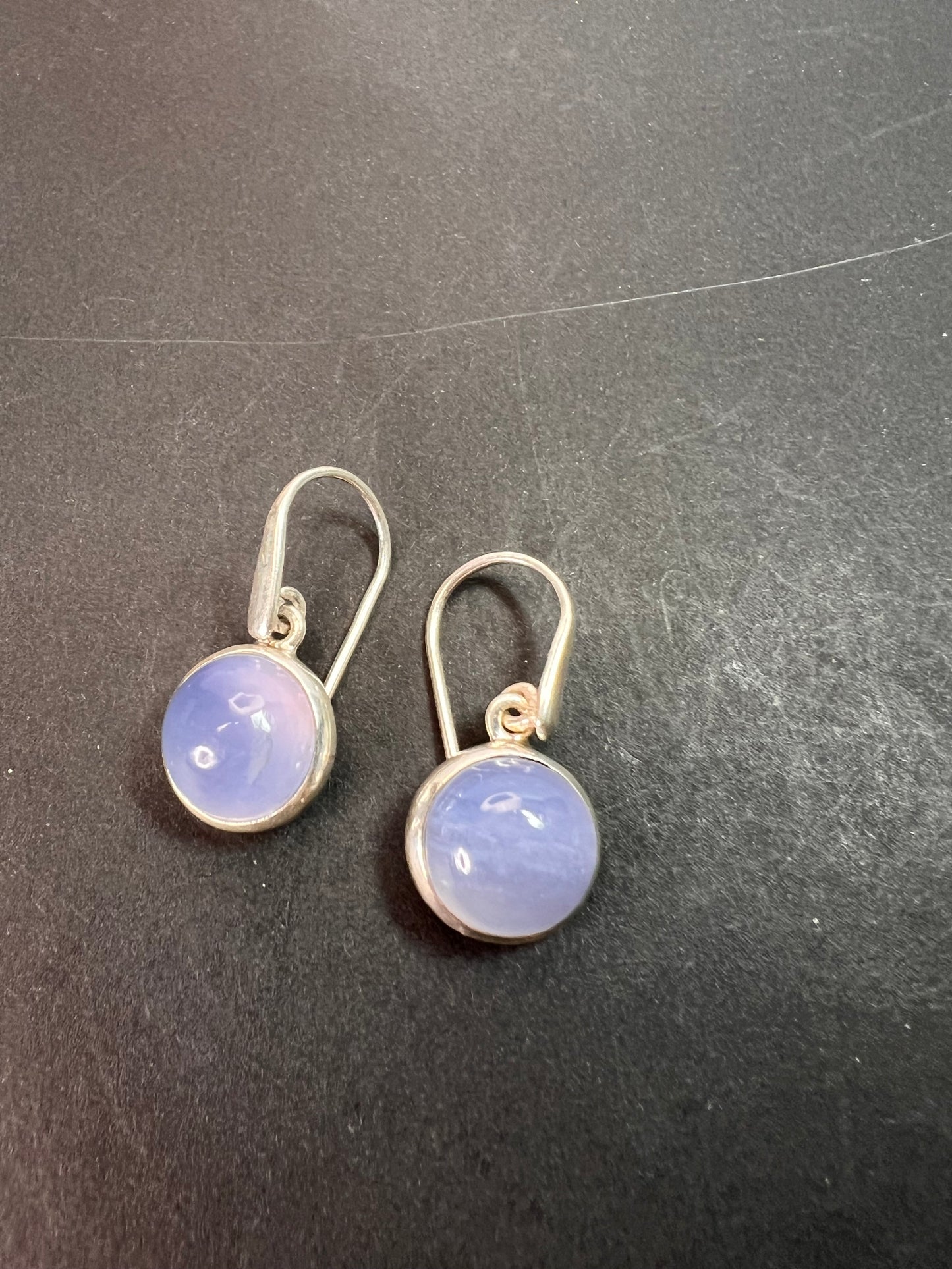 NEW blue chalcedony sterling silver circle drop earrings 5.08 grams