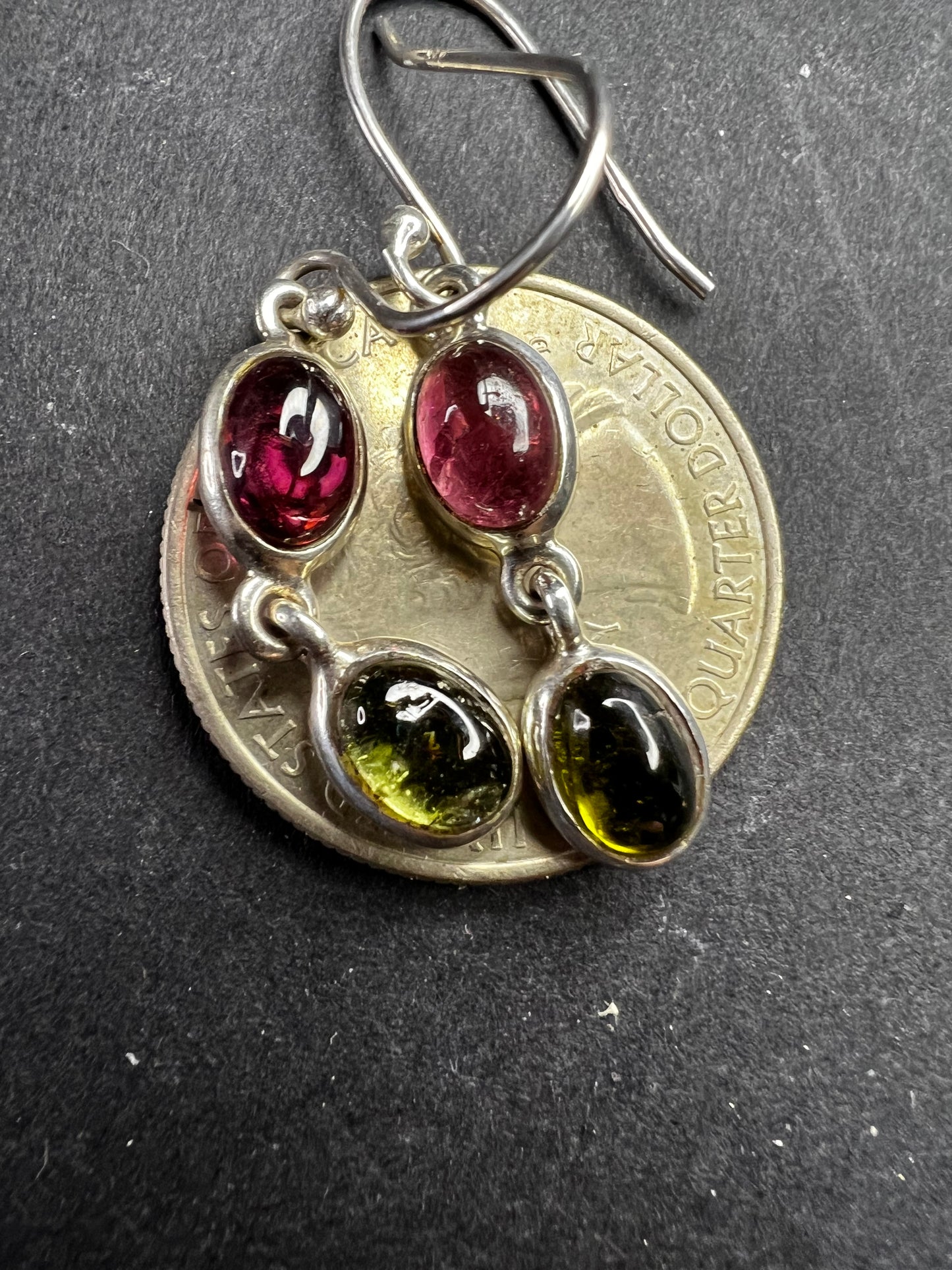 Vintage Sterling Silver Pink & Green Tourmaline Dangle Earrings Nature Company