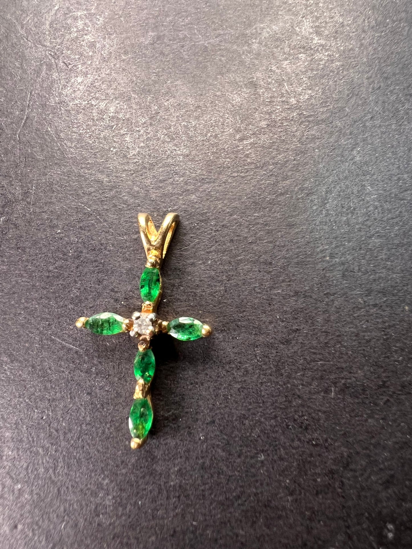 14k gold emerald diamond cross pendant