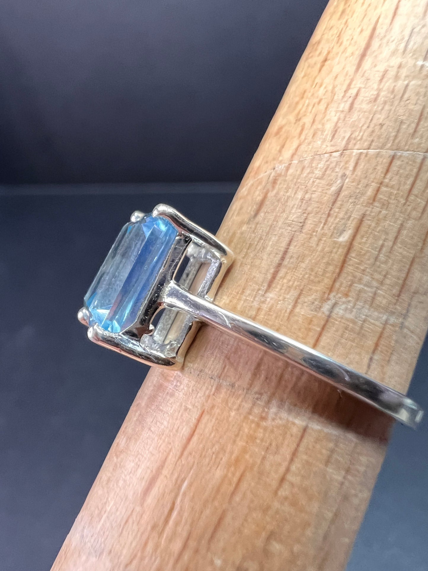 Blue topaz emerald cut sterling silver ring size 7