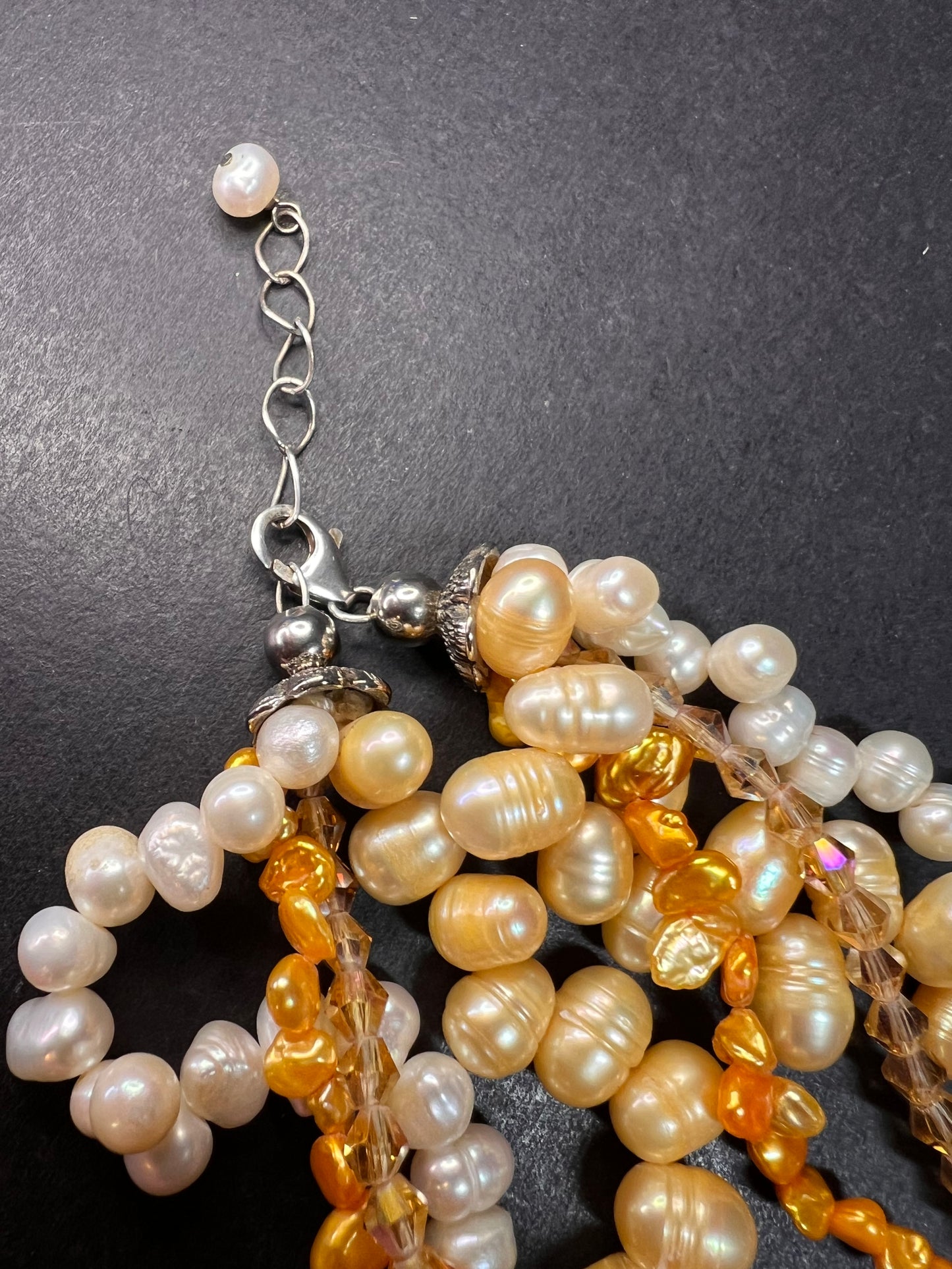 NEW yellow freshwater pearl multi strand necklace with sterling silver clasp