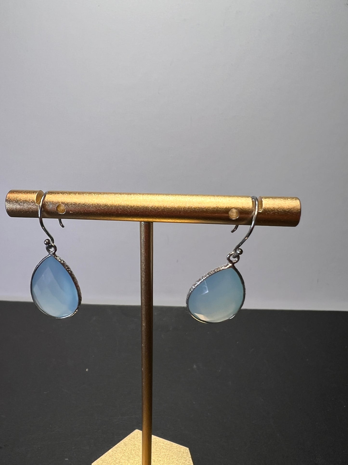 Aqua chalcedony sterling silver teardrop earrings