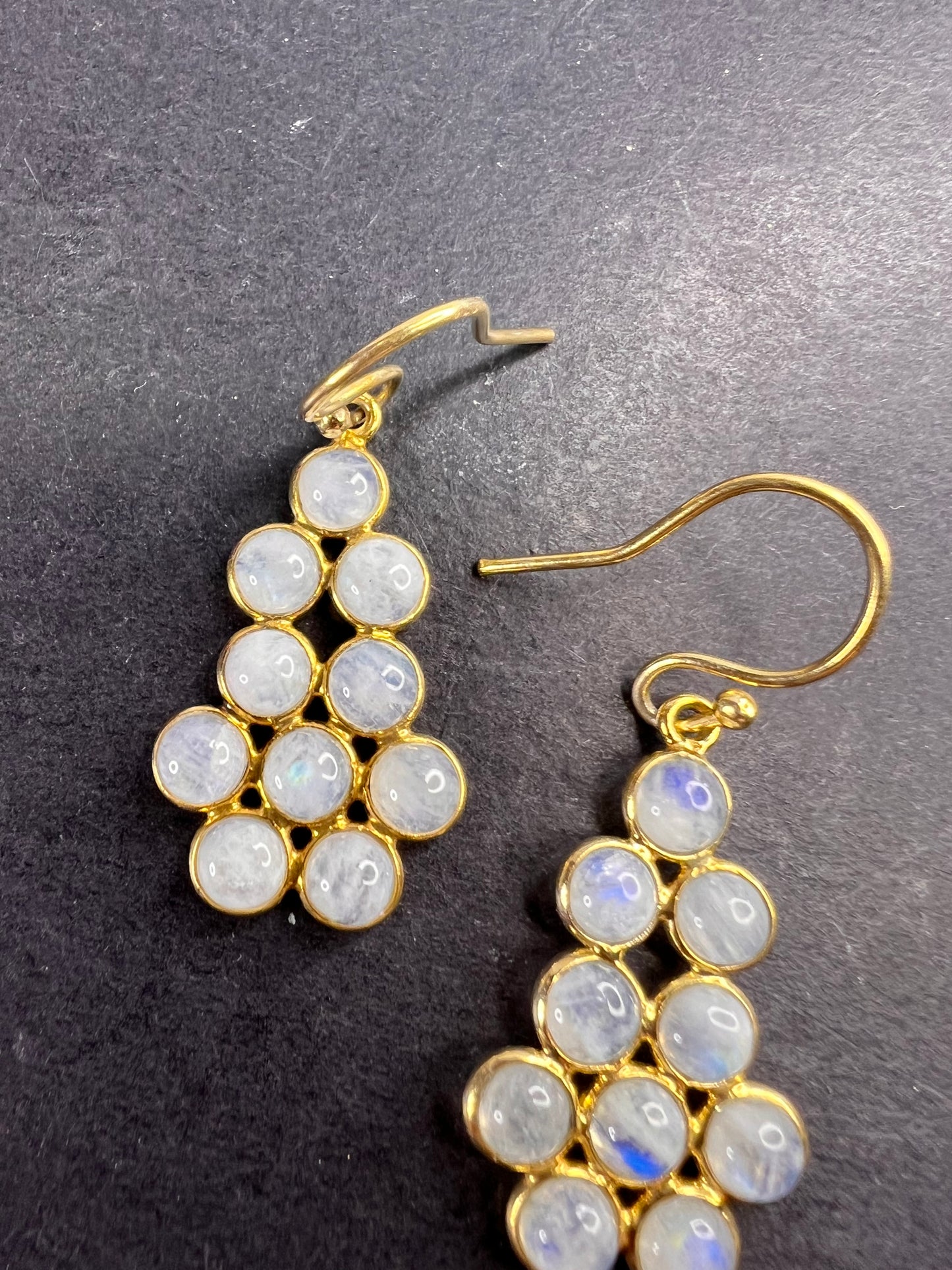 Rainbow moonstone chandelier earrings in gold over sterling silver