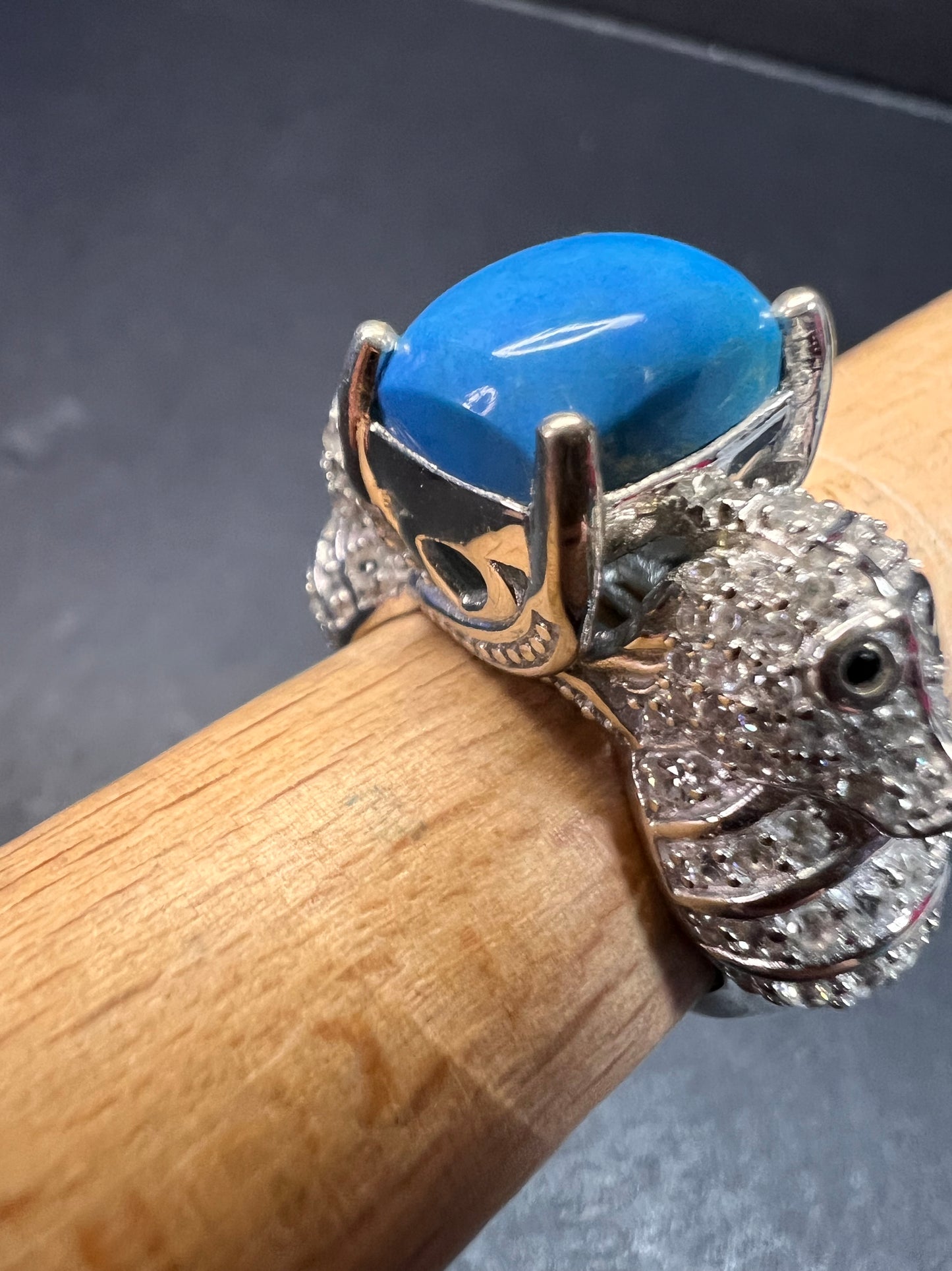 NEW Ceruleite and zircon seahorse ring in sterling silver size 8