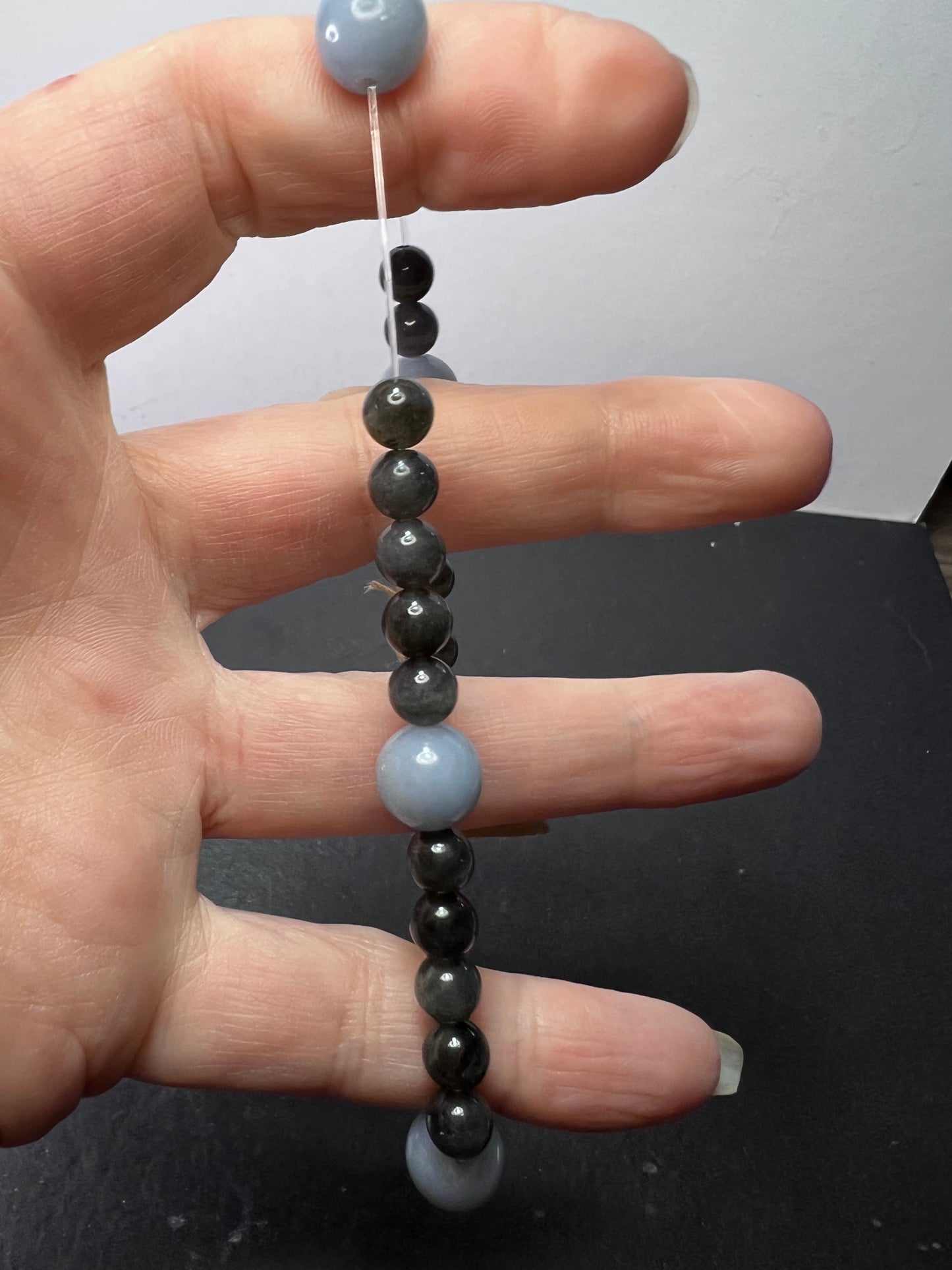 Labradorite and Angelite stretch bracelet 7 inch