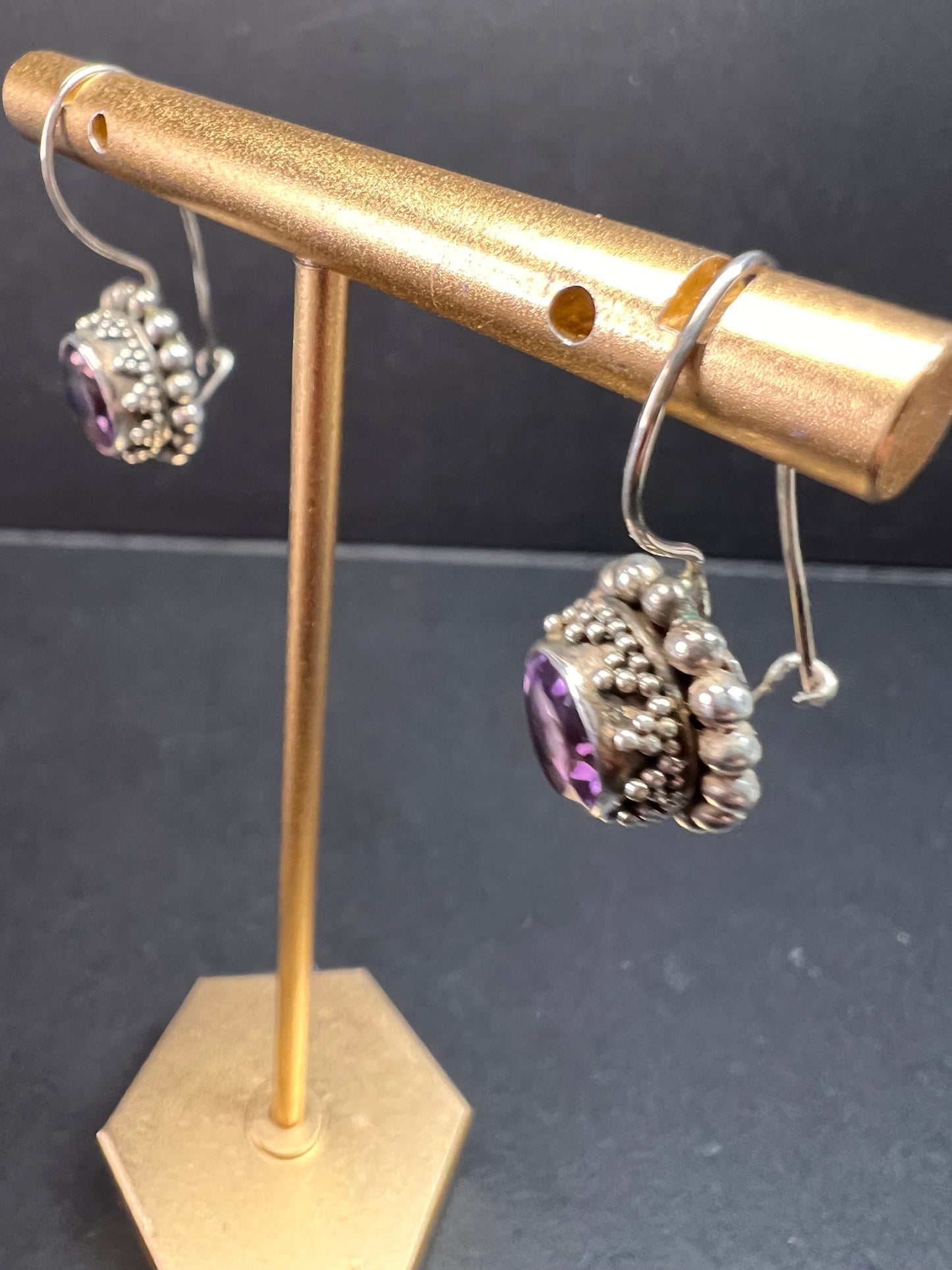 Vintage Suarti Bali sterling silver amethyst earrings