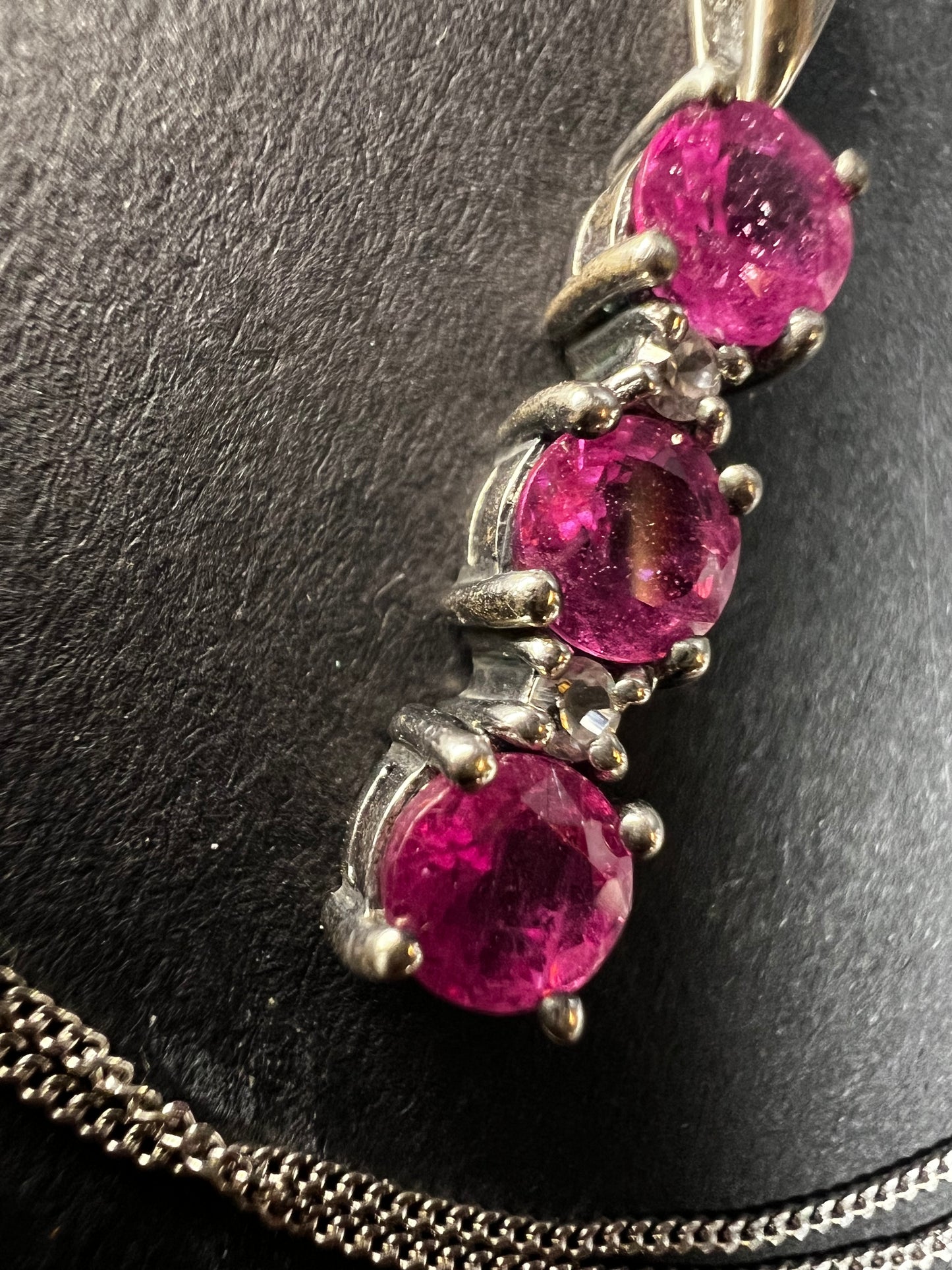 Pink Sapphire & White Topaz Sterling Silver Pendant Necklace 16-18”