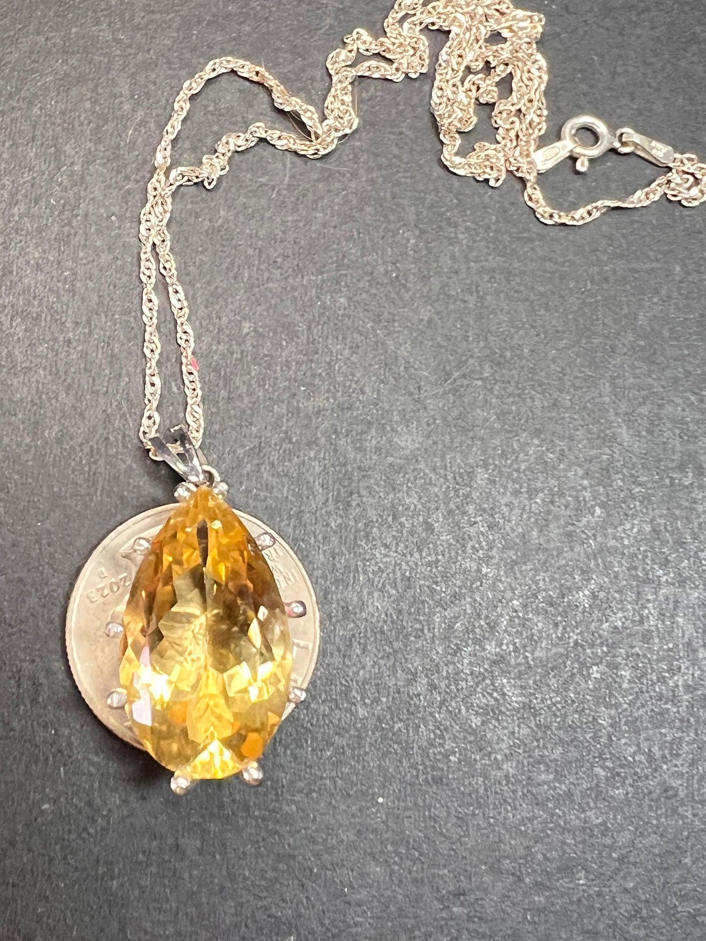 Pear cut citrine sterling silver pendant and chain