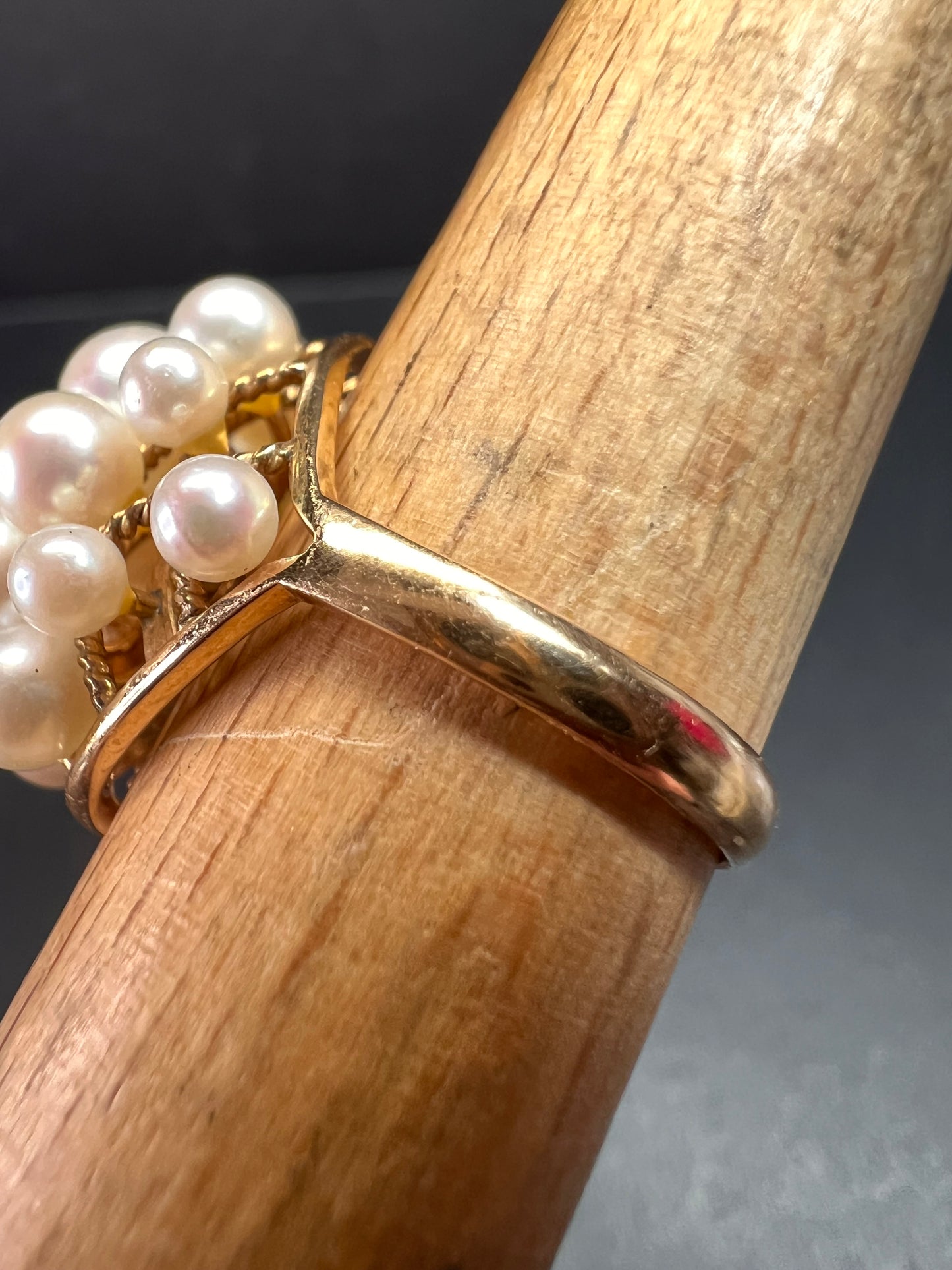 Vintage 14K Gold Cluster Pearl Cocktail Ring – Mid Century Dome Design- size 6