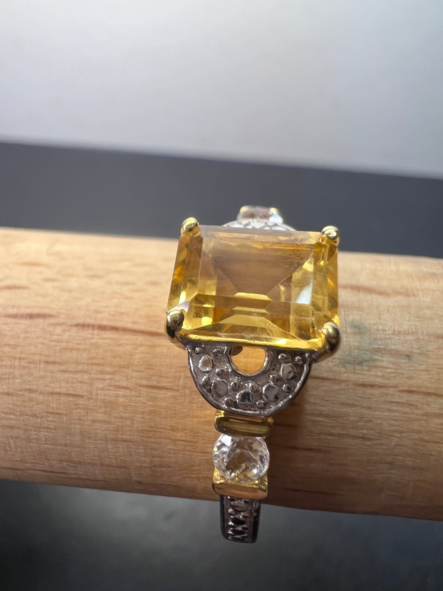 Citrine and white topaz ring in gold over sterling silver size 9