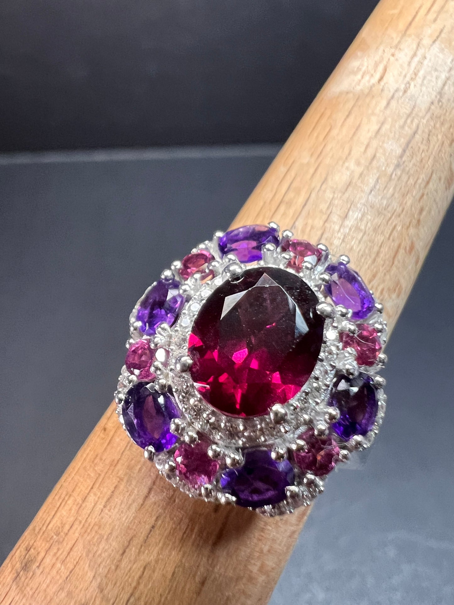 NEW rhodolite garnet and amethyst ring in sterling silver size 7