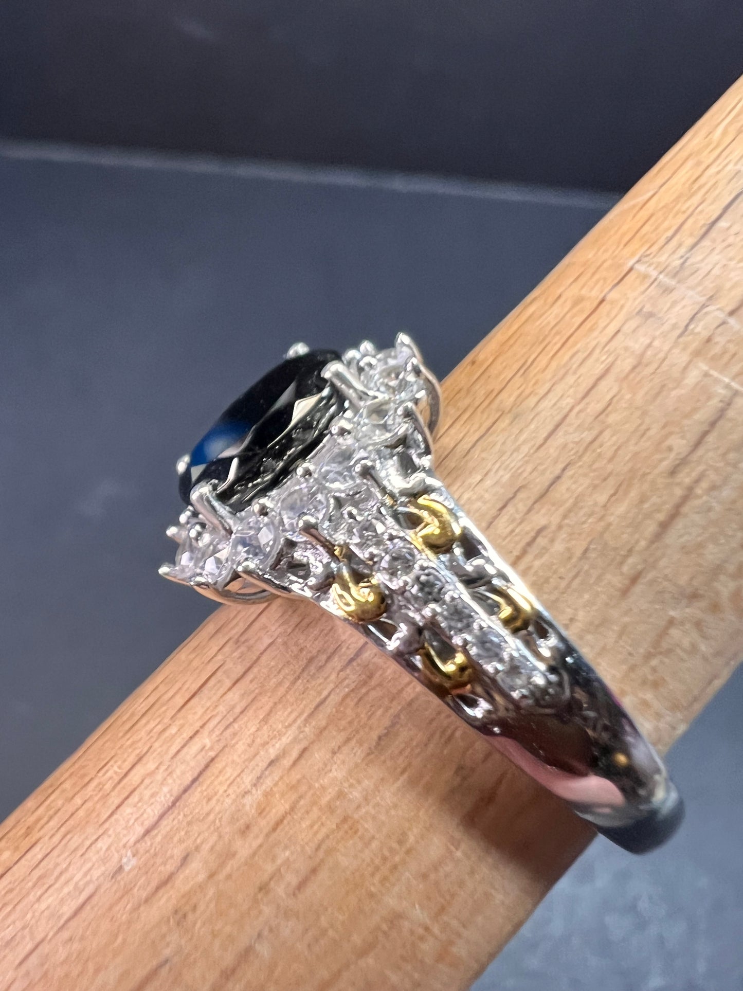 NEW Elite Shungite and zircon halo ring in vermeil and rhodium over sterling silver size 8