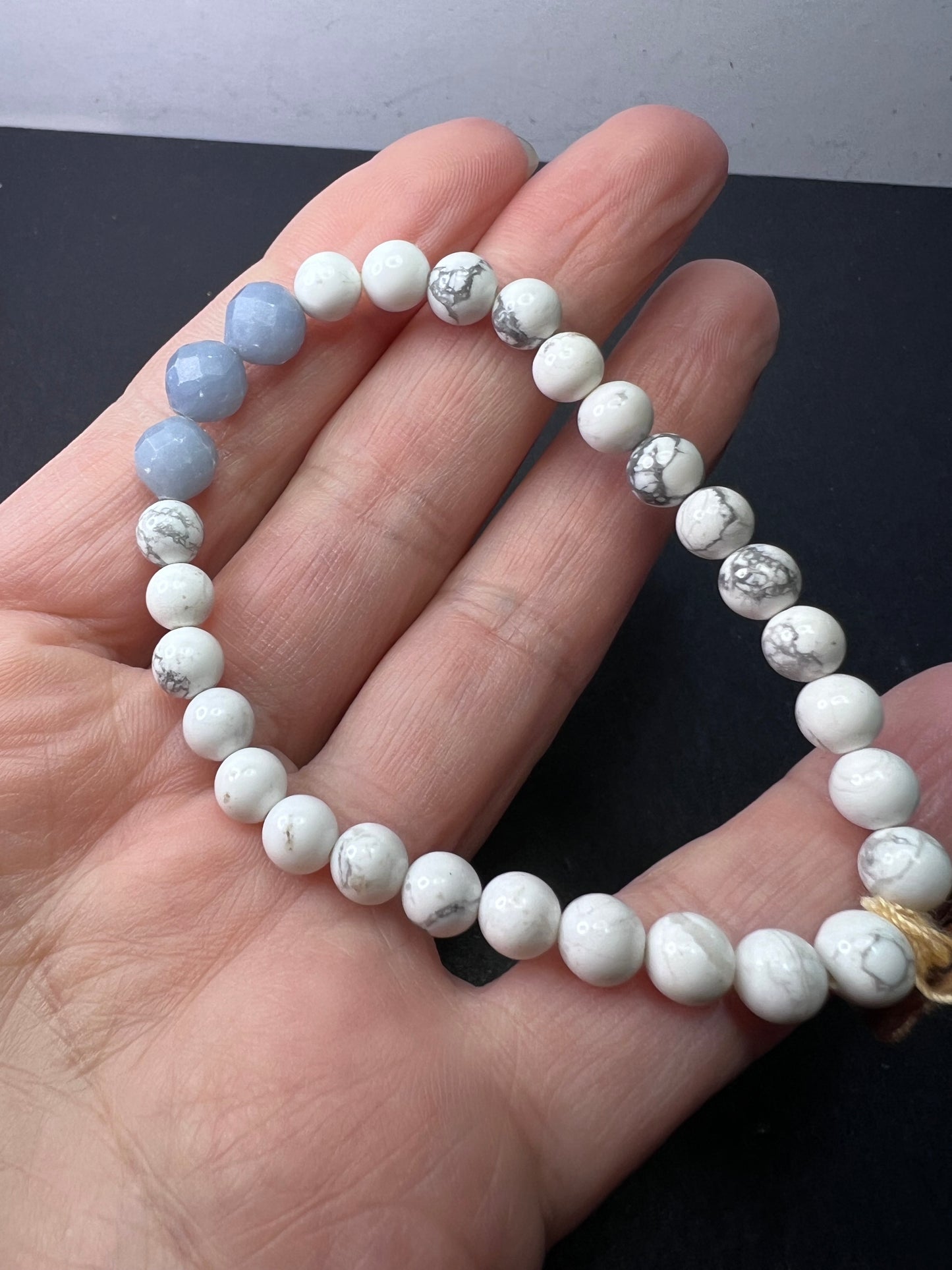 Howlite and Angelite stretch bracelet 7 inch