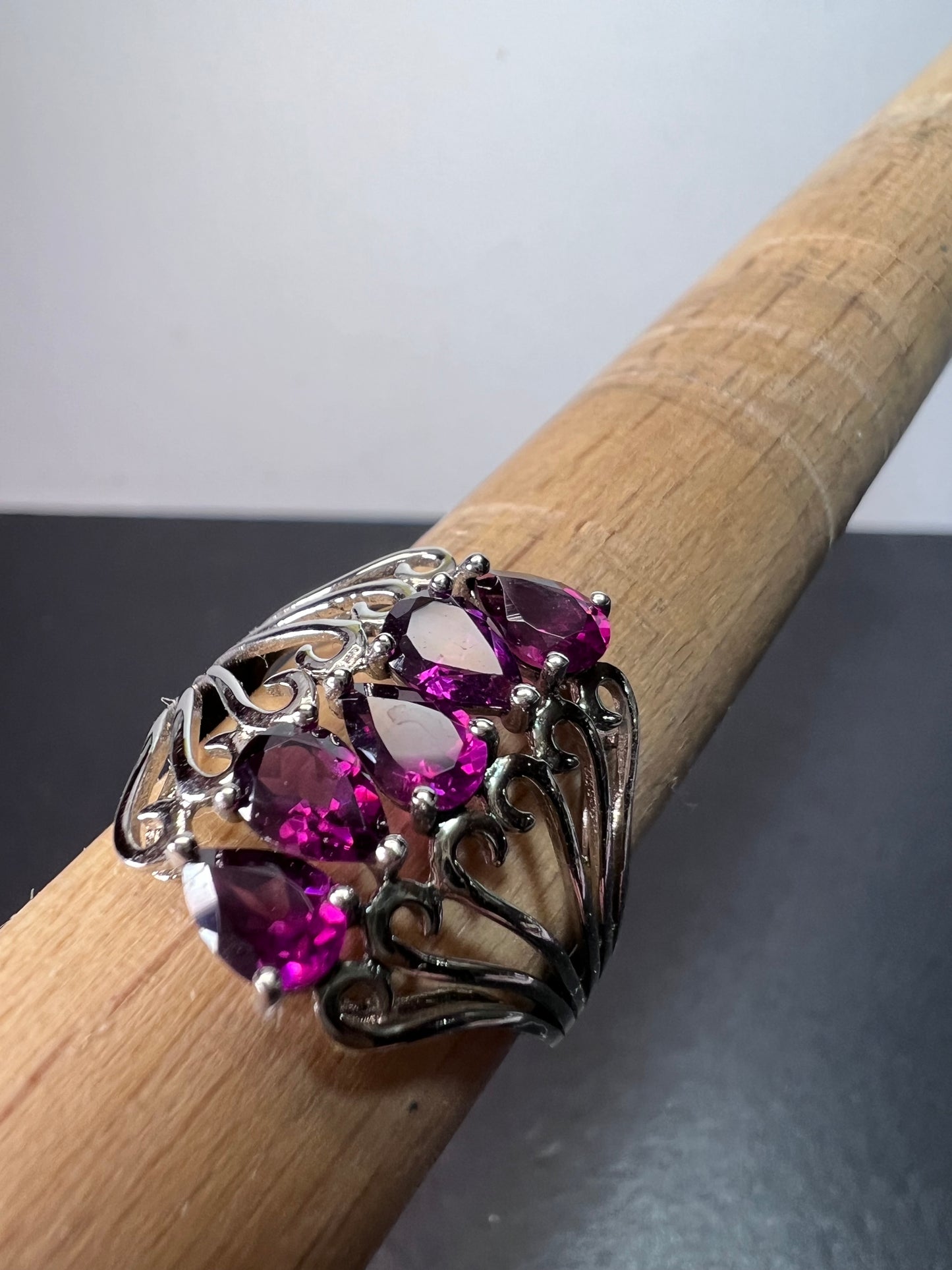 Grape rhodolite garnet rhodium over sterling silver ring size 9