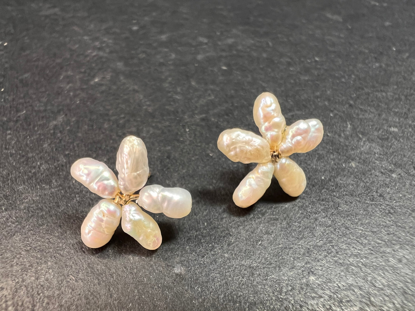 Vintage 14K Gold Freshwater Pearl Flower Stud Earrings No Backs