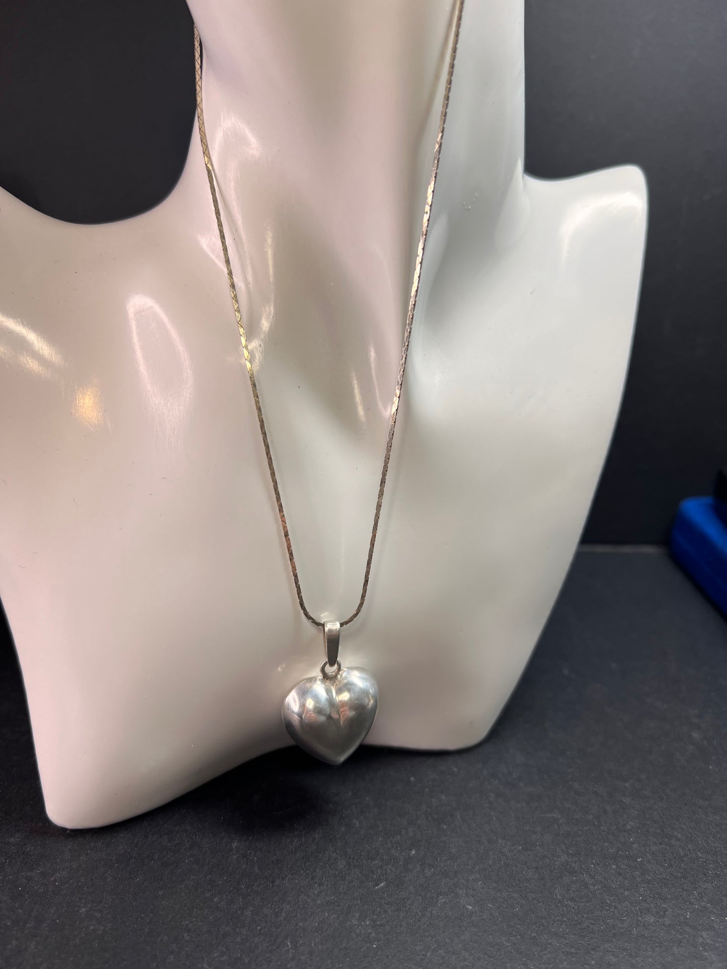 Vintage Sterling Puffy Heart Harmony Pendant on 20” Diamond-Cut Chain