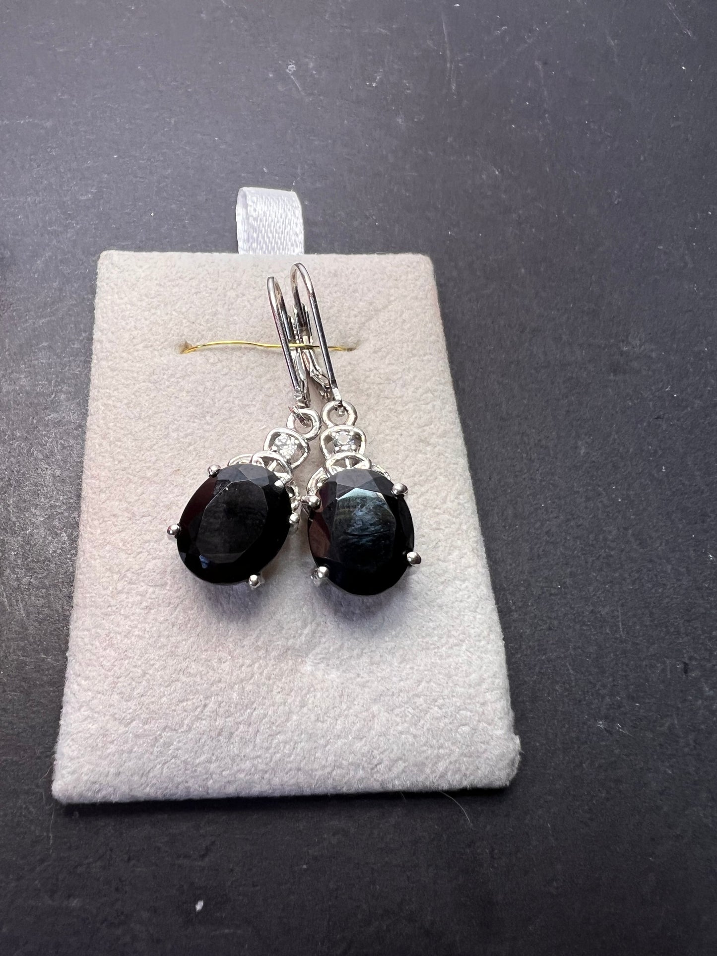 Black spinel lever back Sterling earrings