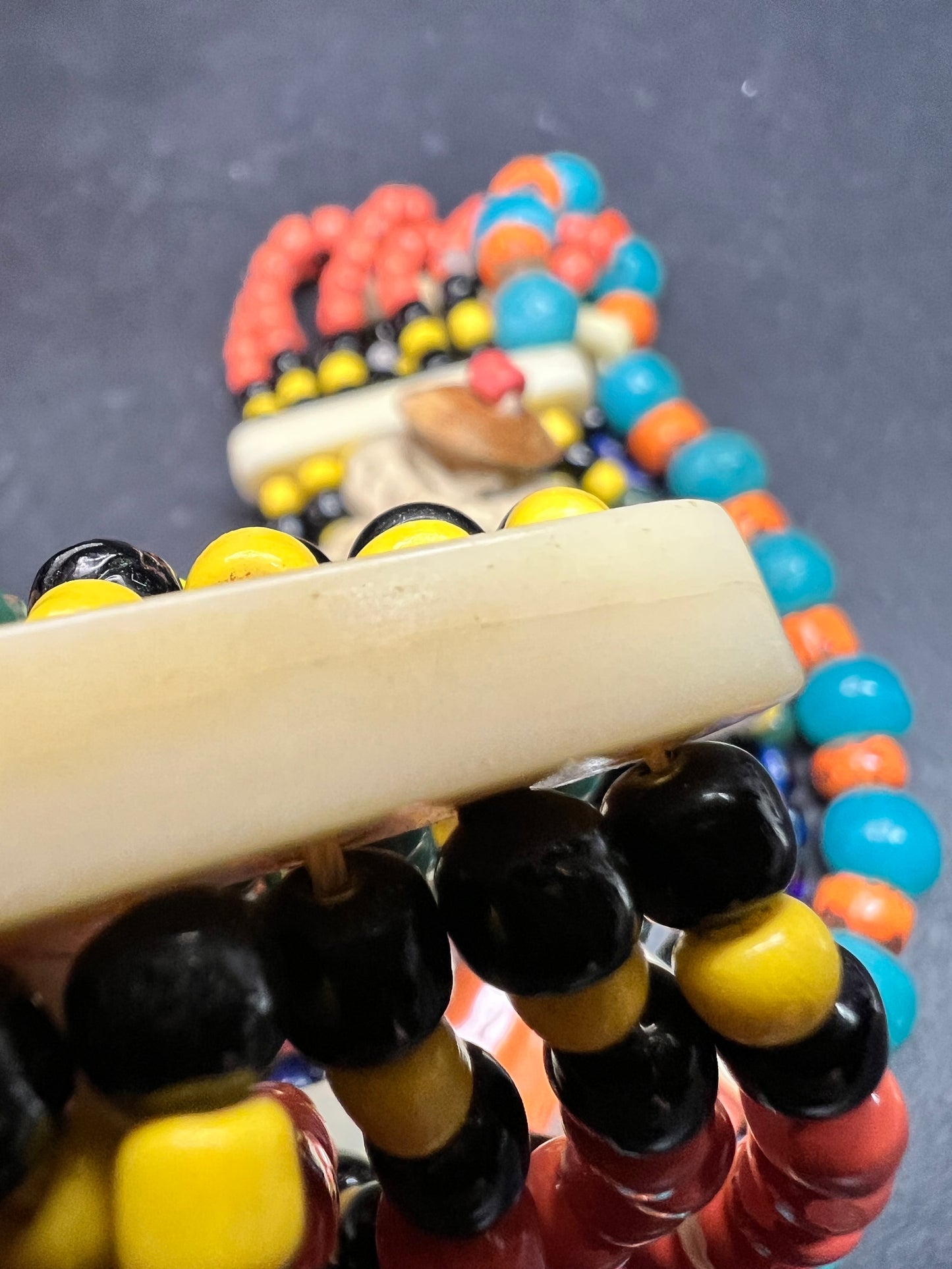 Vintage West African Influenced Multistrand Trade Bead Necklace Fiber Tie