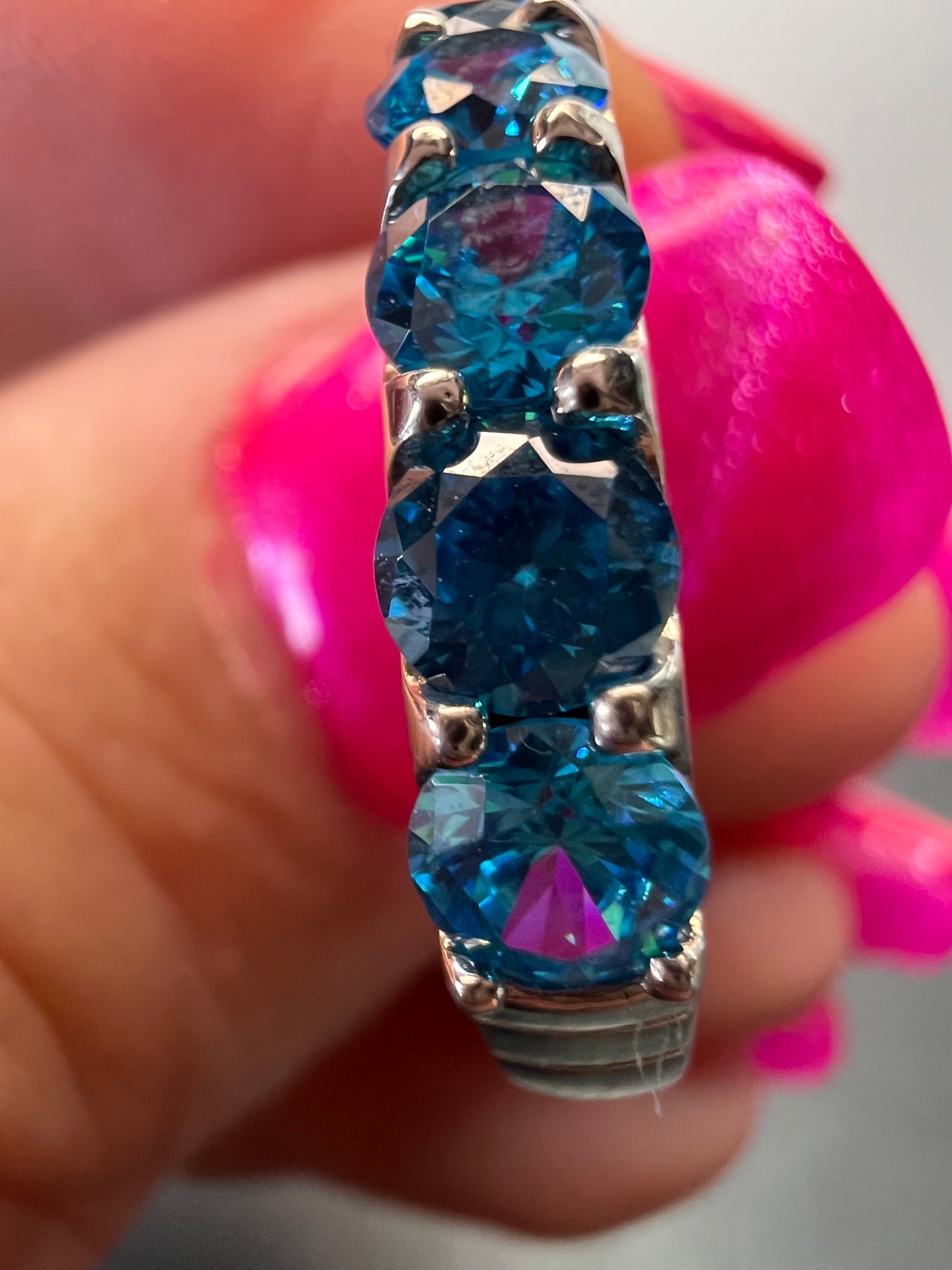 5 stone blue CZ rhodium over Sterling silver ring size 9