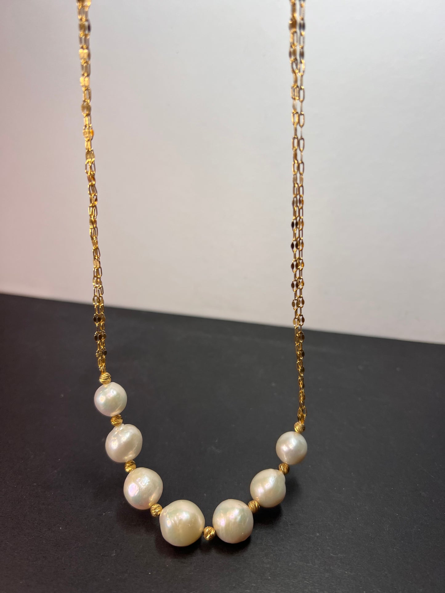 White Cultured Freshwater Pearl 18k Yellow Gold Over Sterling Silver Necklace *NEW*