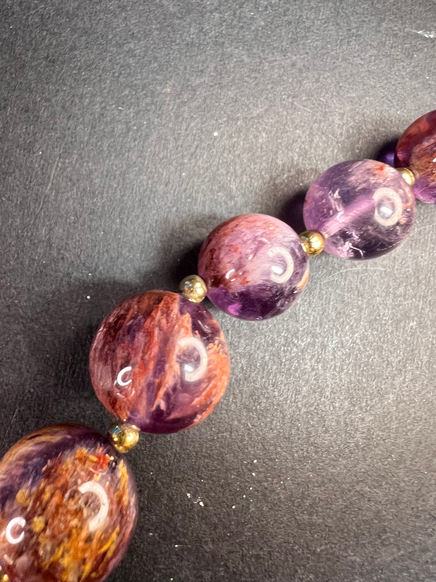 NEW Cacoxenite in amethyst graduated beaded necklace with gold vermeil