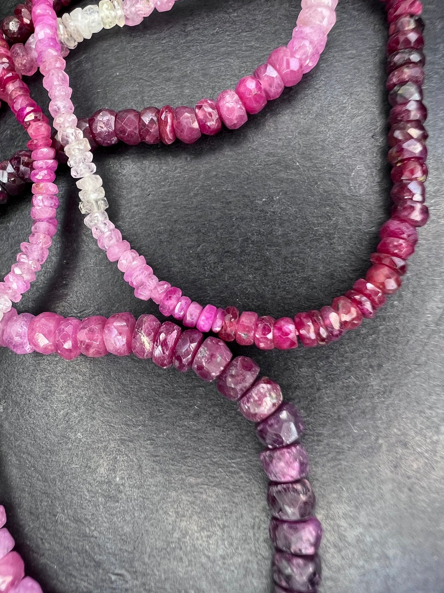 Ombre Red and Pink Ruby & sapphire graduated Faceted Rondelles Bead necklace*NEW*