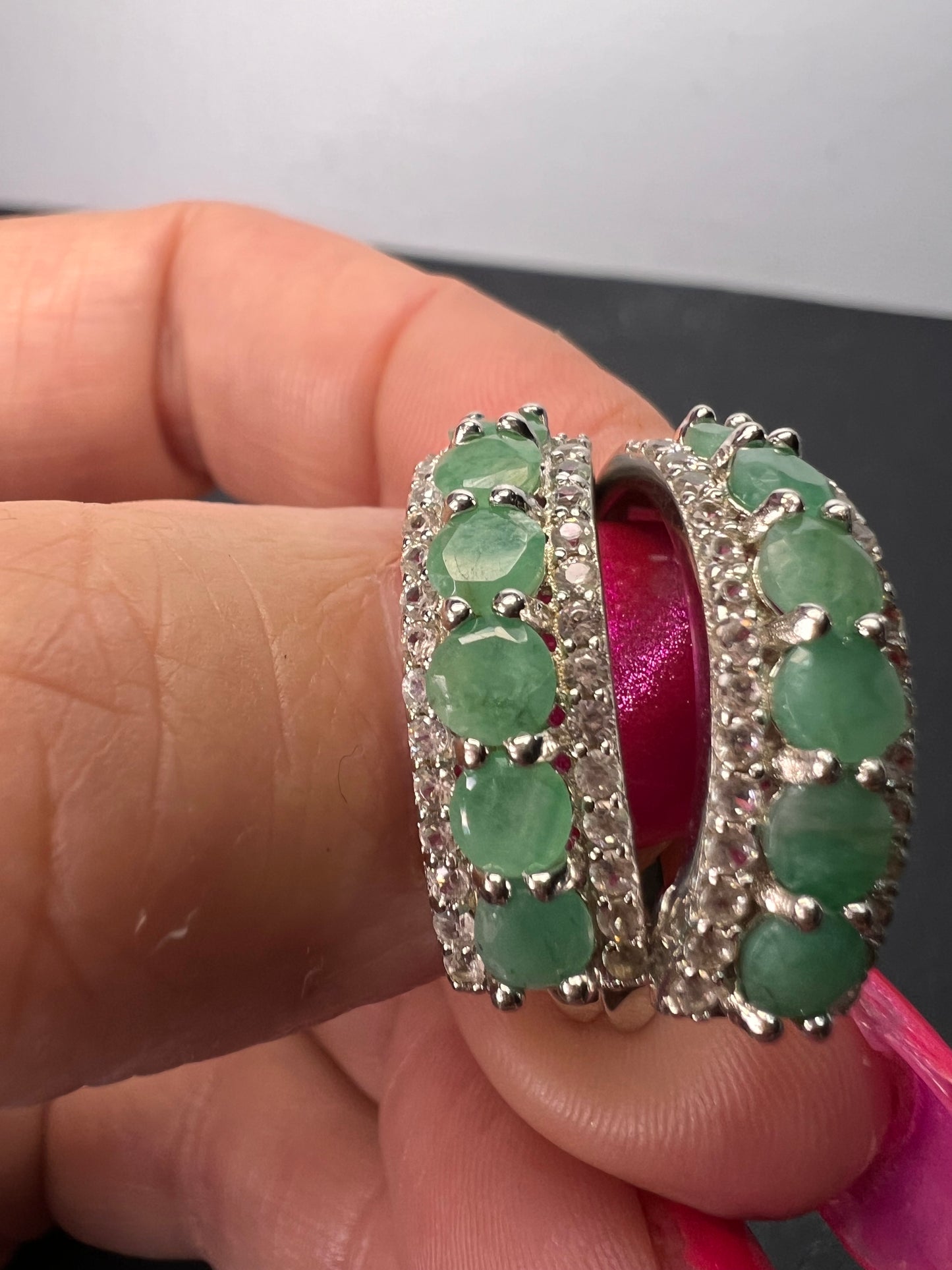 Green Emerald rhodium Over Silver J-Hoop Earrings 2.90ctw