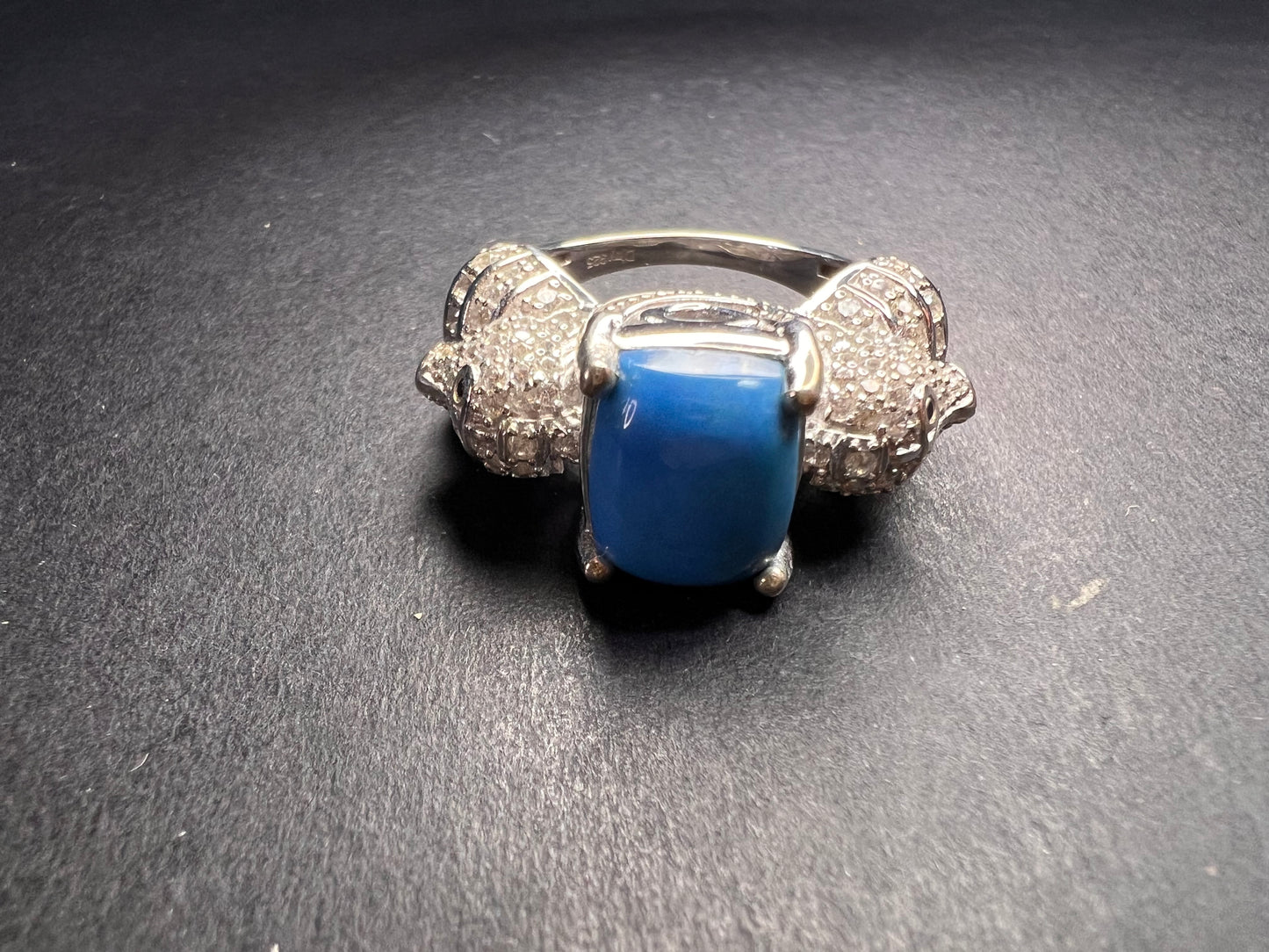 NEW Ceruleite and zircon seahorse ring in sterling silver size 8